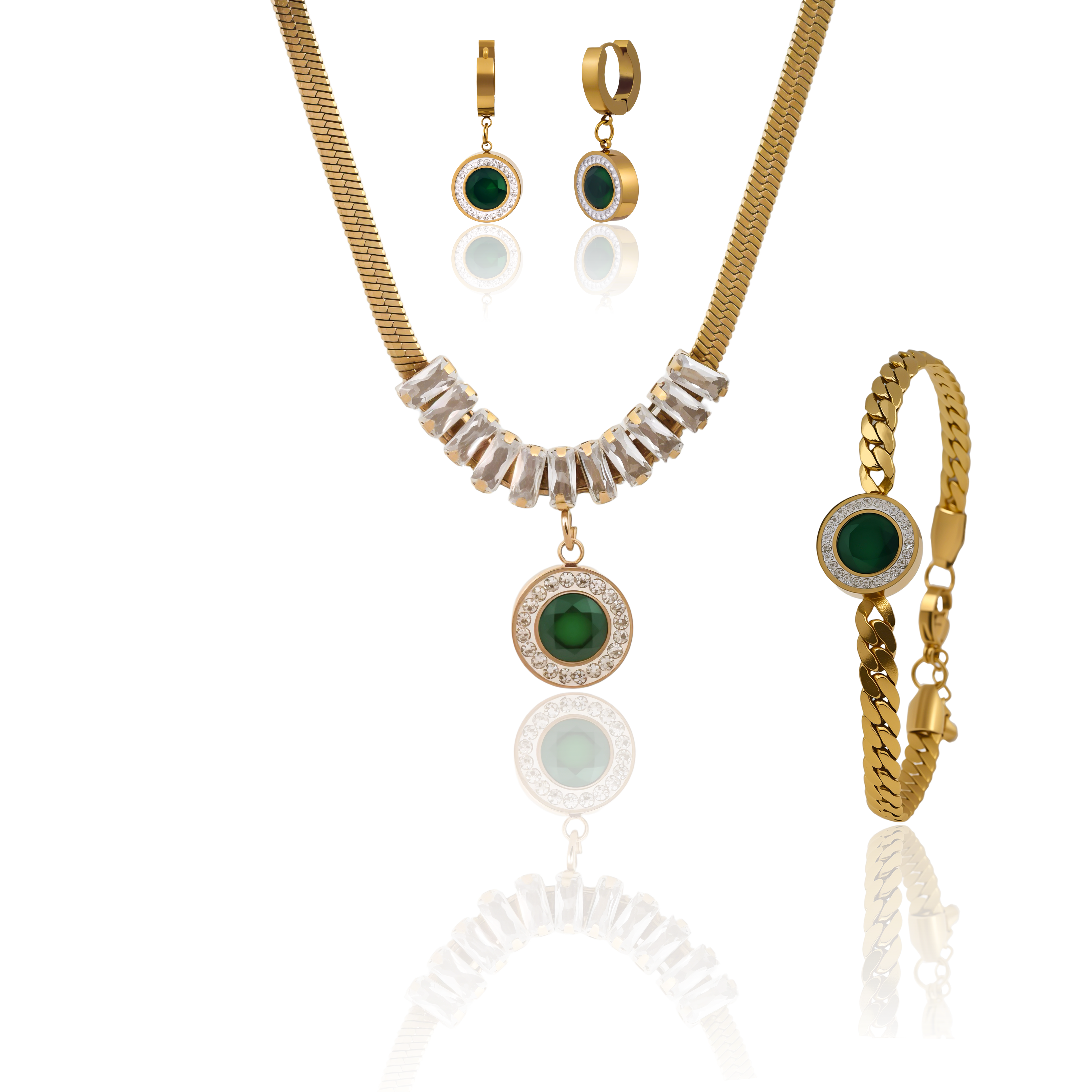 Regal Emerald Gold Plated Jewelry Collection Set