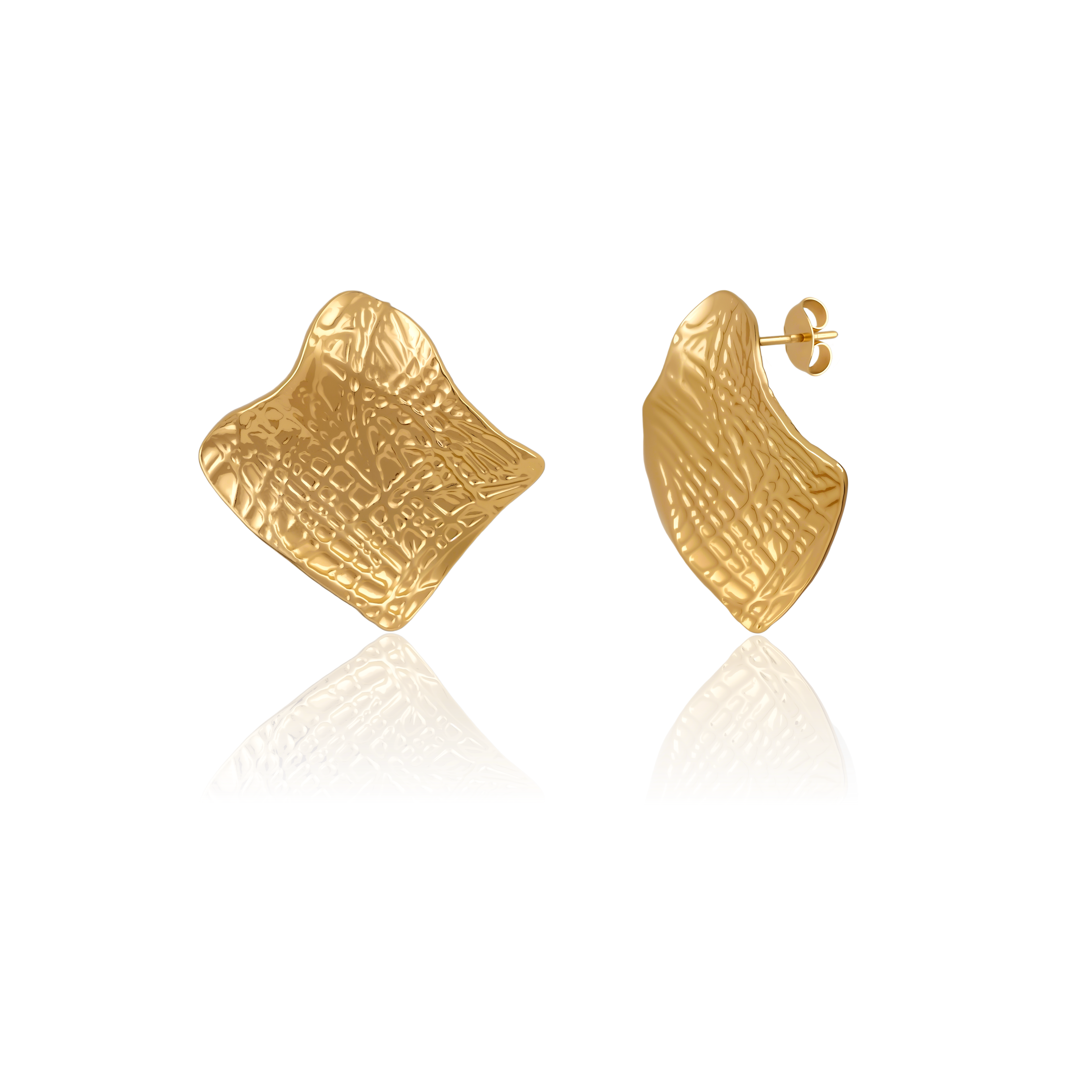 Textured Wave Gold Stud Earrings