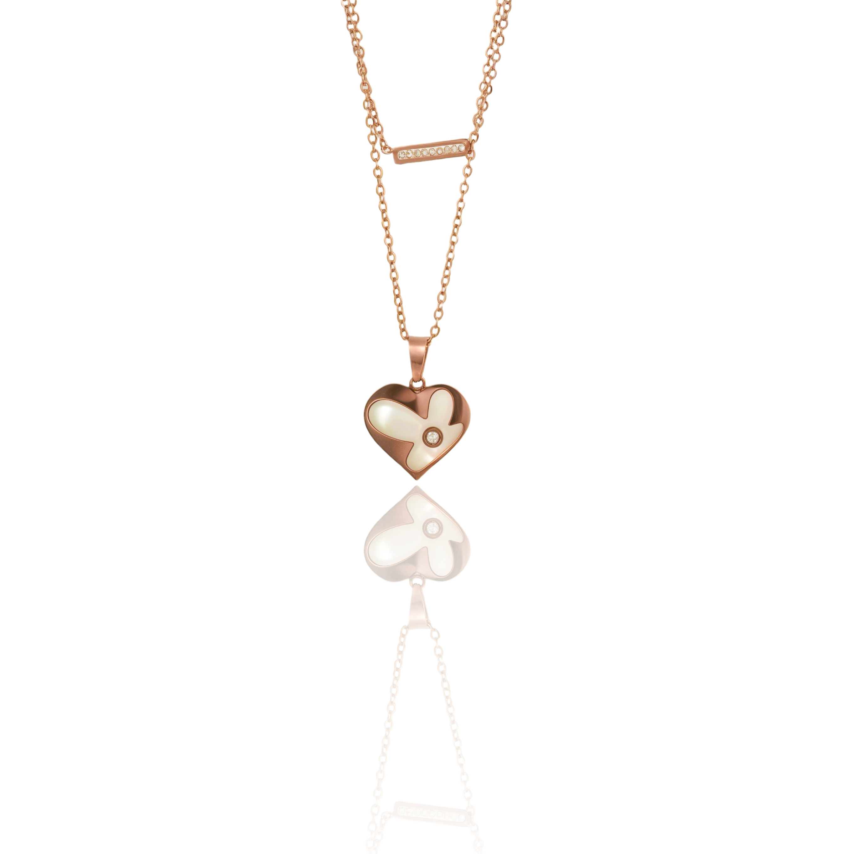 Romantic Double Chain Rose Gold Heart & Bar Necklace