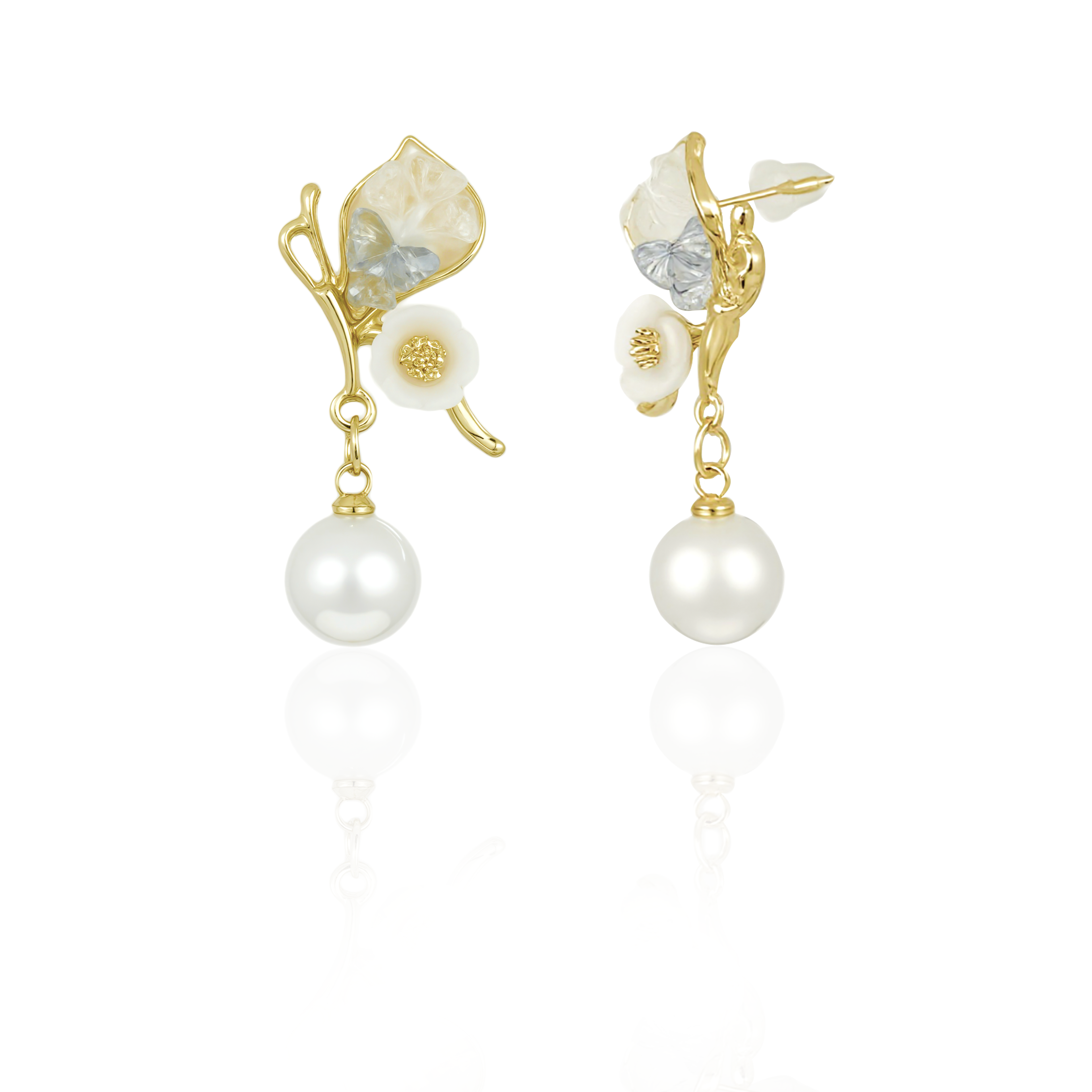 Timeless Organic-Style Earrings with Crystals, Pearls, and Blossoms