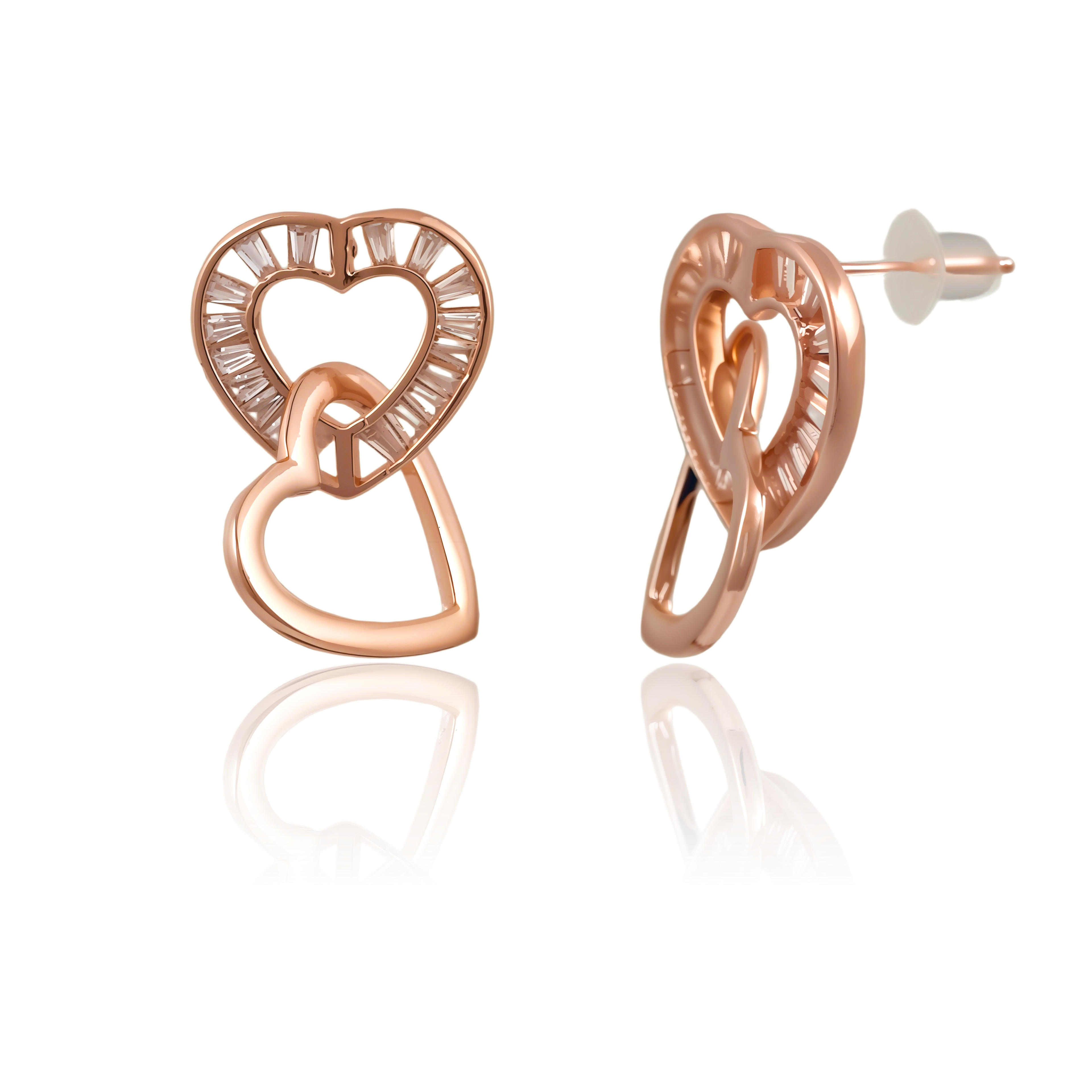 Double Heart Crystal Stud Earrings