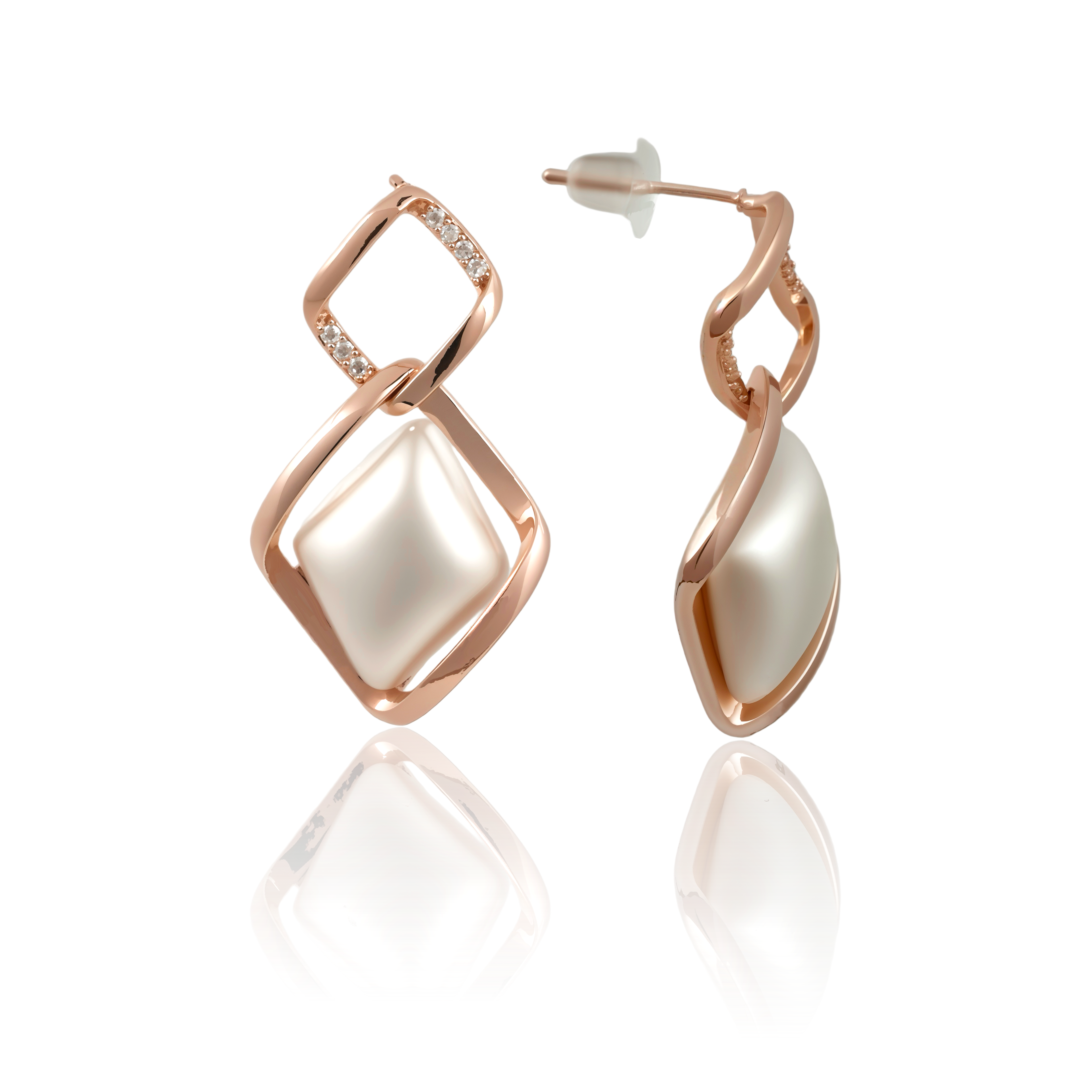 Rose Gold Plated Square Pearl Drop Earrings