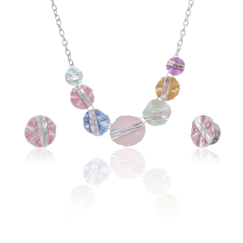 Artistic Textured Disc Necklace with Matching Stud Earrings