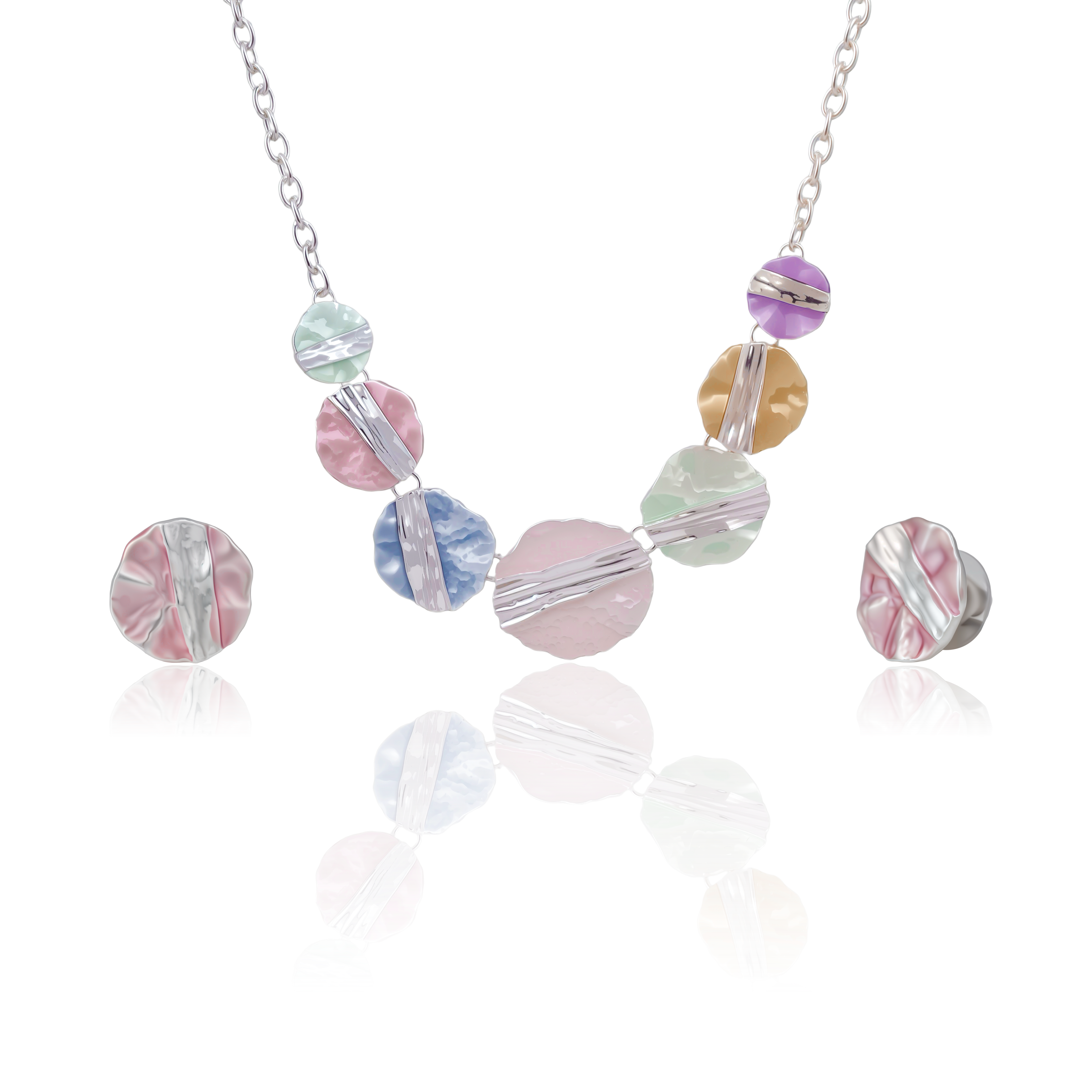 Artistic Textured Disc Necklace with Matching Stud Earrings