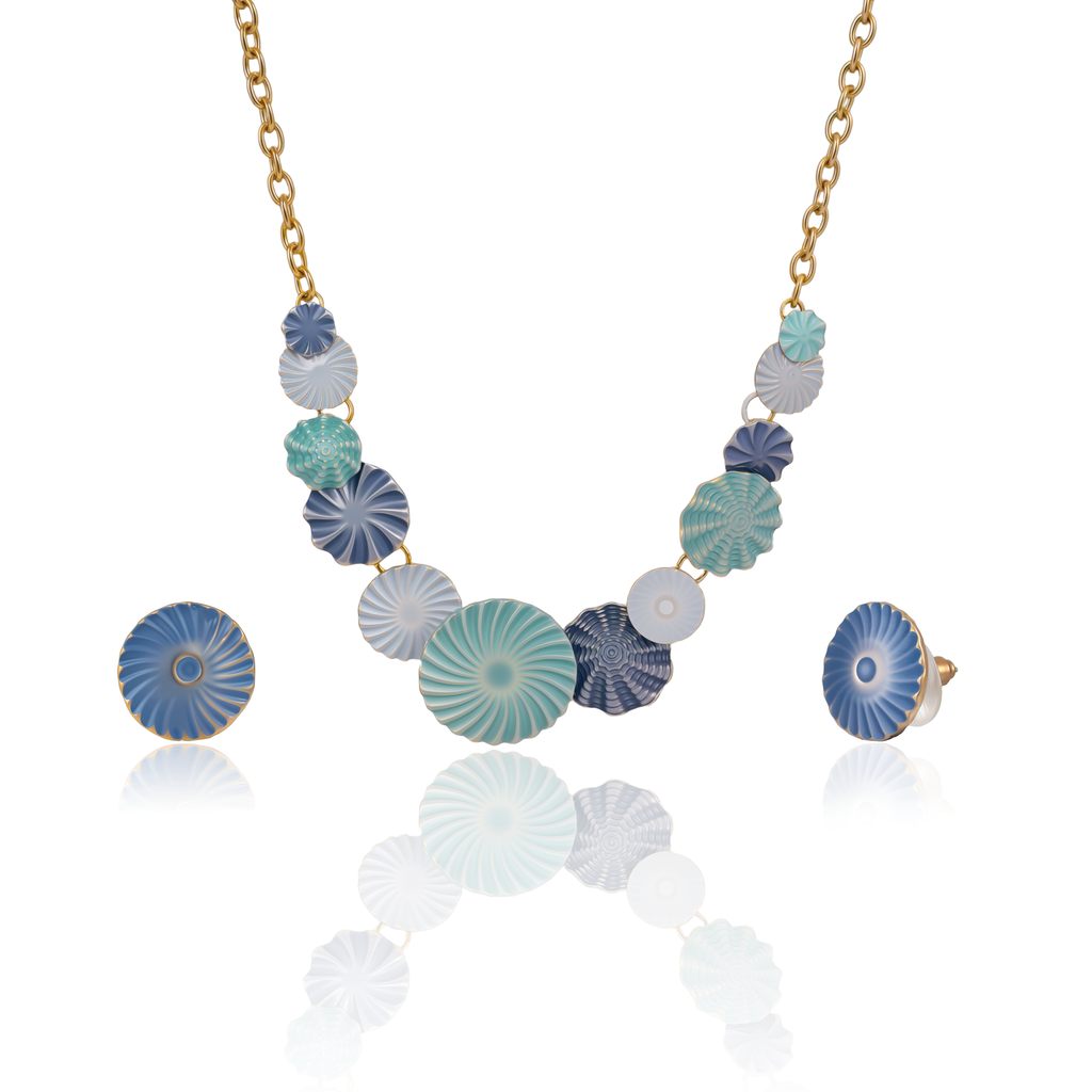 Elegant Blue and Green Ocean-Inspired Necklace and Earrings Set