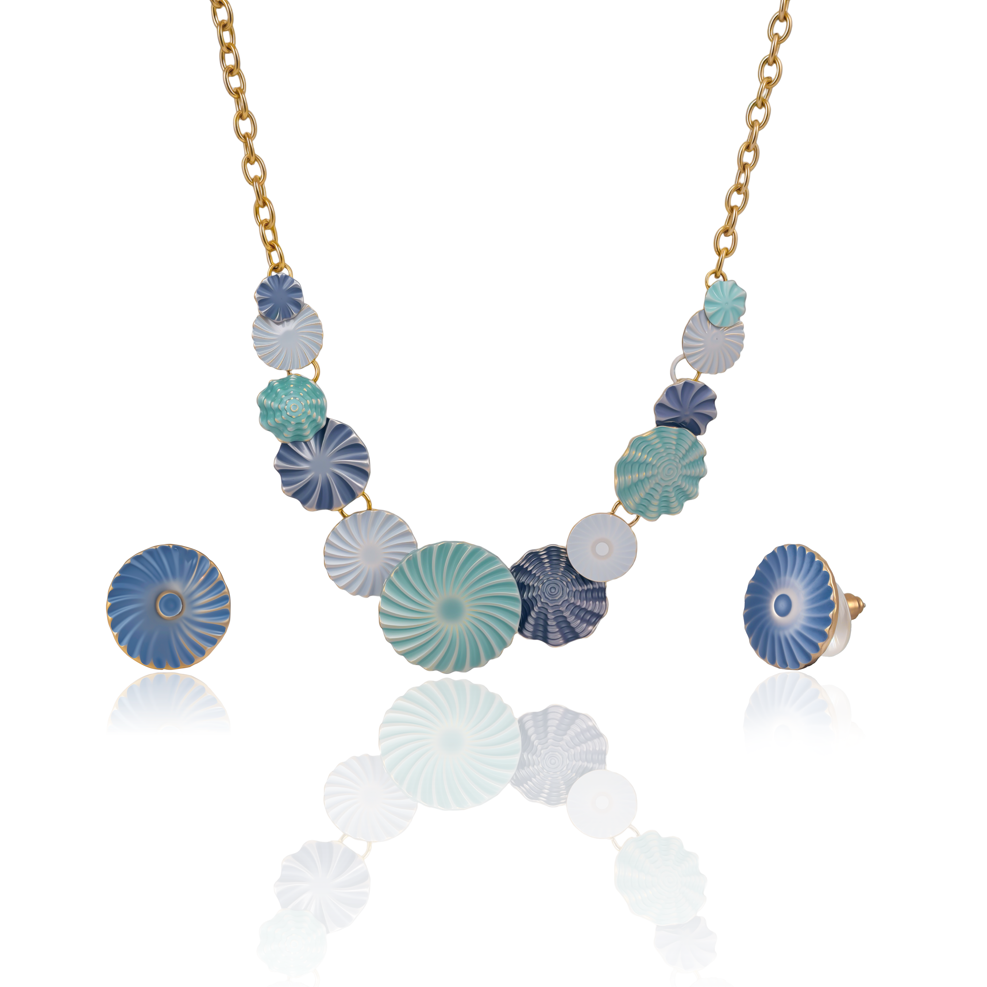 Elegant Blue and Green Ocean-Inspired Necklace and Earrings Set