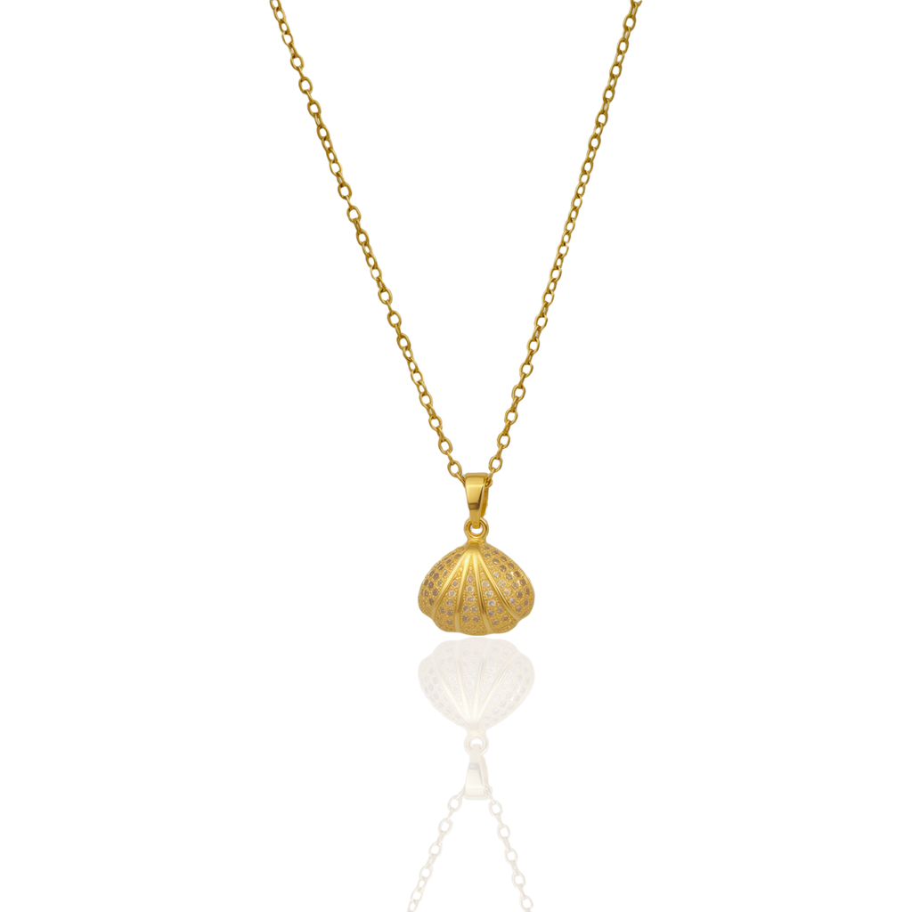 Golden Seashell Locket Necklace with Pearl Accent
