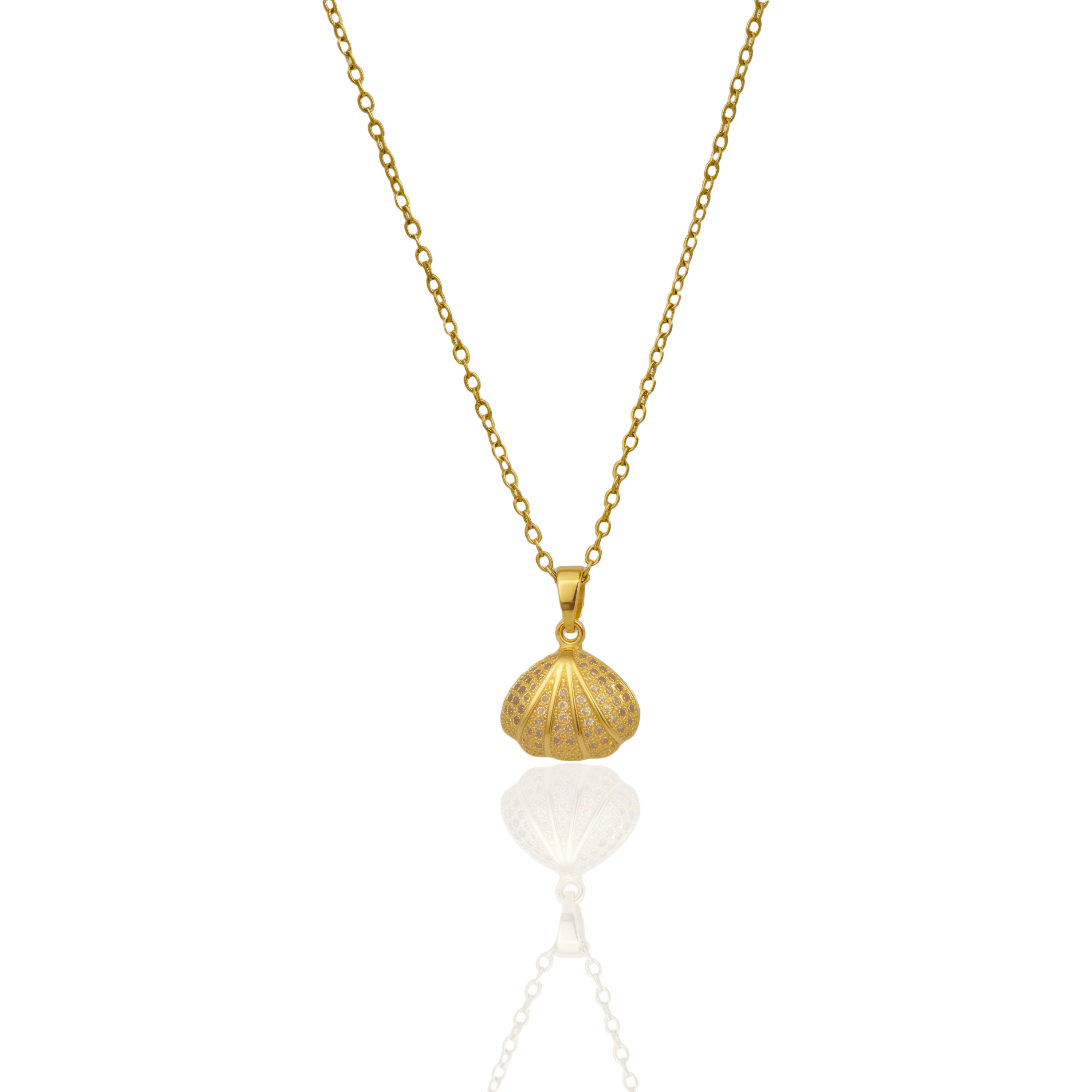 Golden Seashell Locket Necklace with Pearl Accent