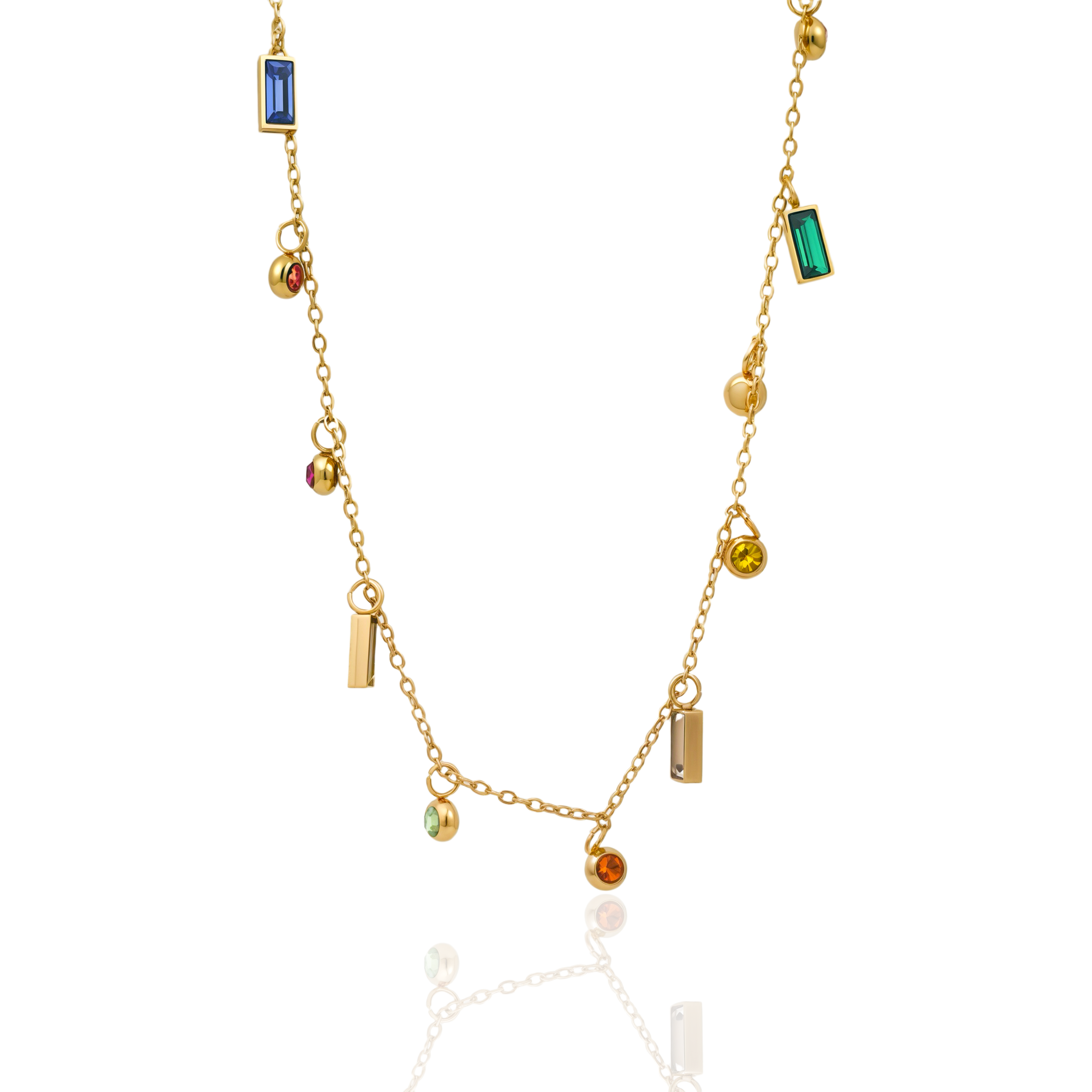 Necklace with Multicolor Gemstone Charms