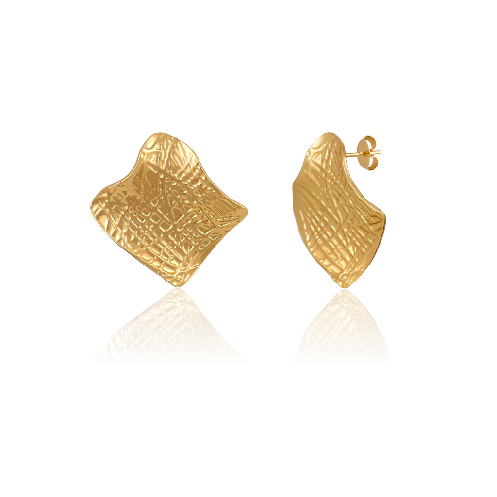 Textured Wave Gold Stud Earrings