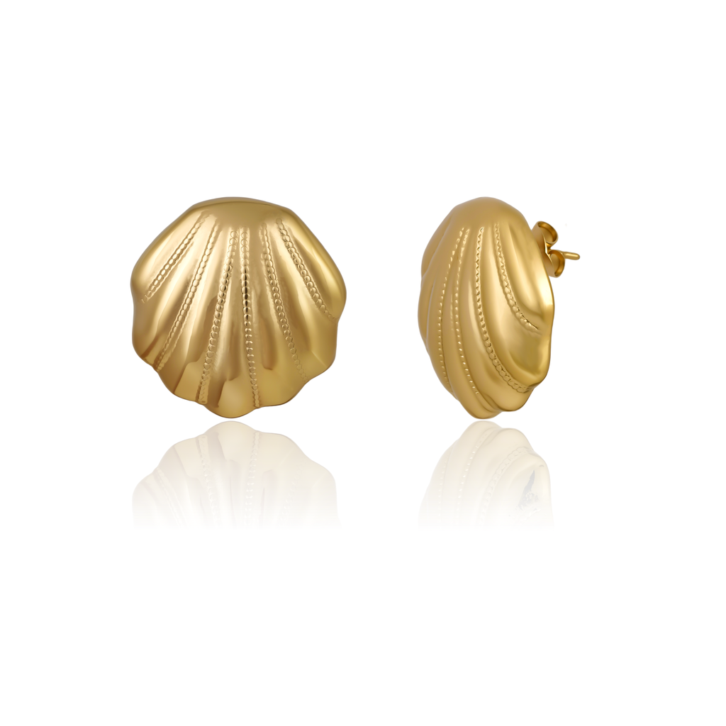 Seaside Glow Gold Plated Shell Studs Earings
