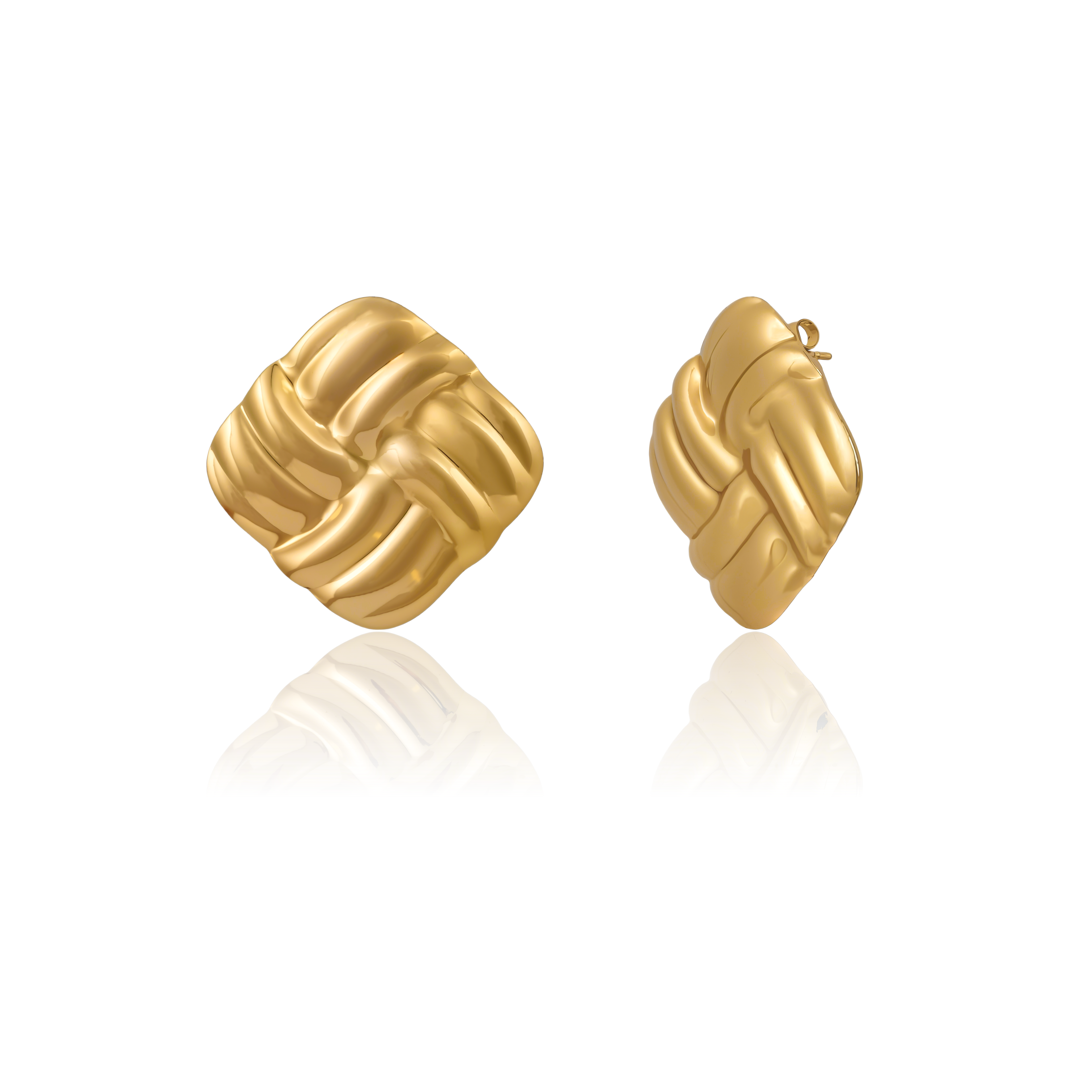 Luxe Basketweave Gold Stud Earrings