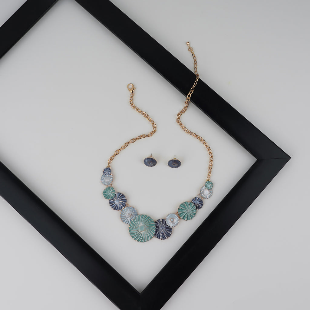Elegant Blue and Green Ocean-Inspired Necklace and Earrings Set