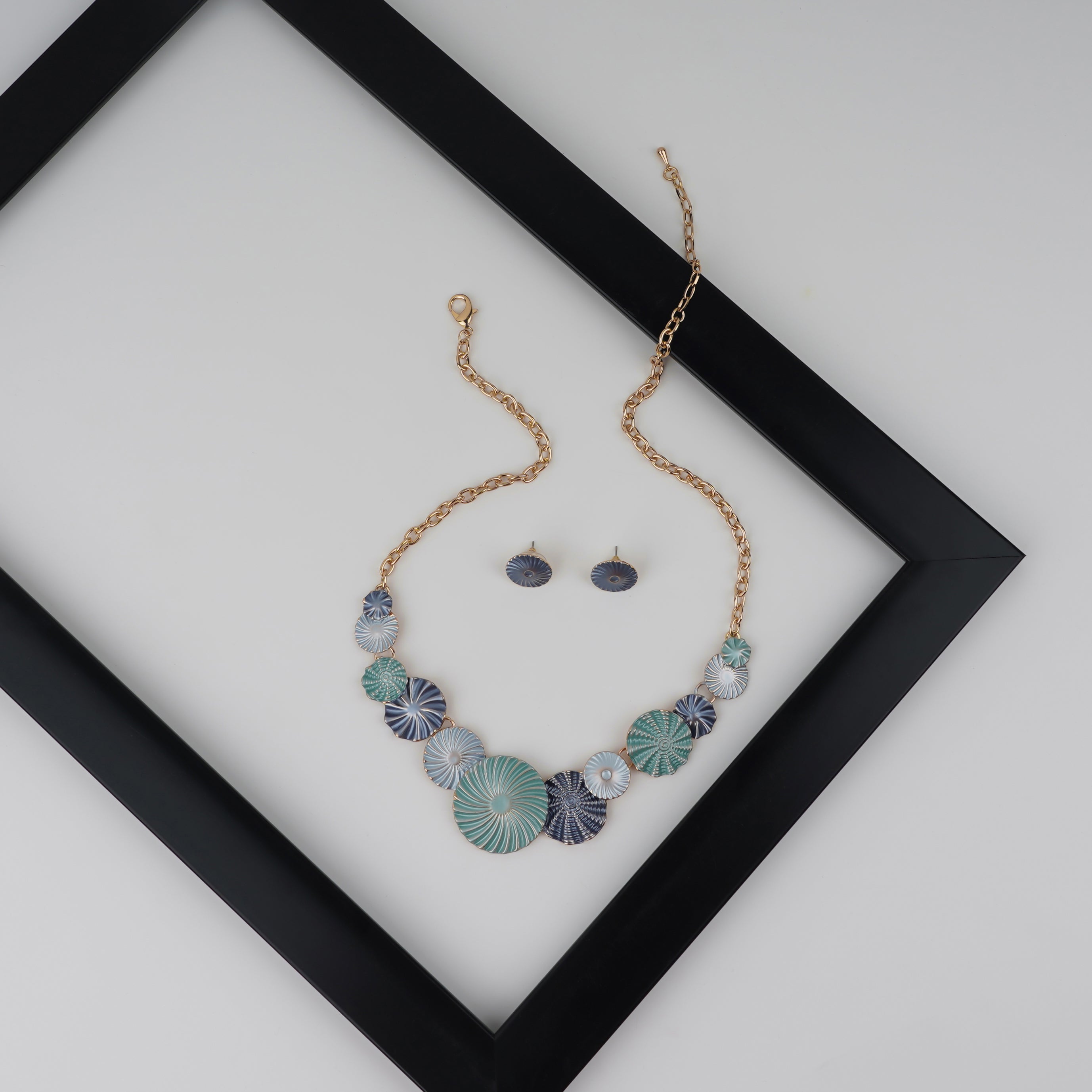 Elegant Blue and Green Ocean-Inspired Necklace and Earrings Set
