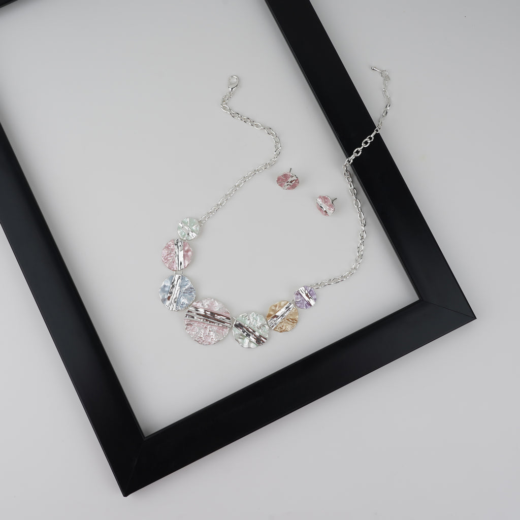 Artistic Textured Disc Necklace with Matching Stud Earrings