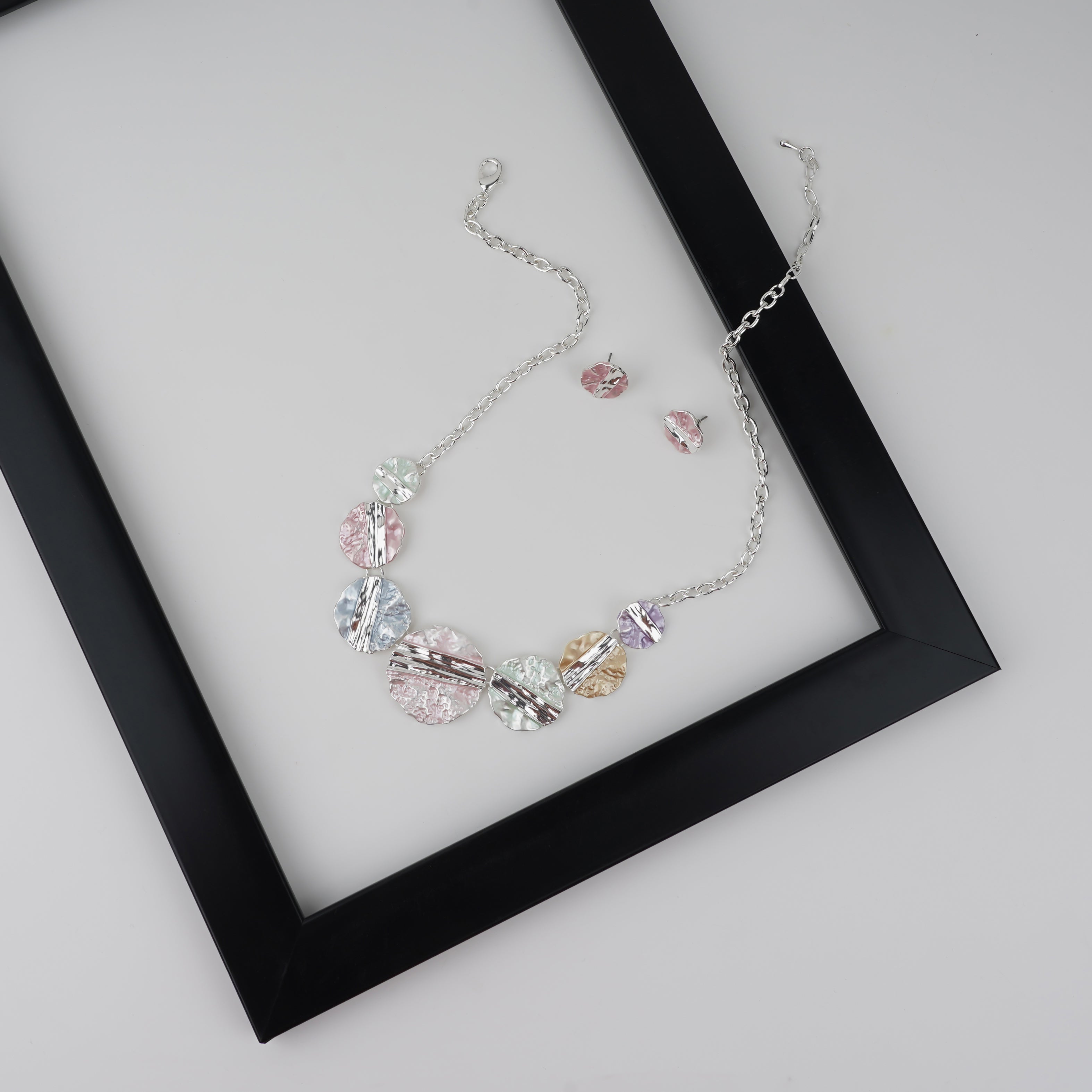 Artistic Textured Disc Necklace with Matching Stud Earrings