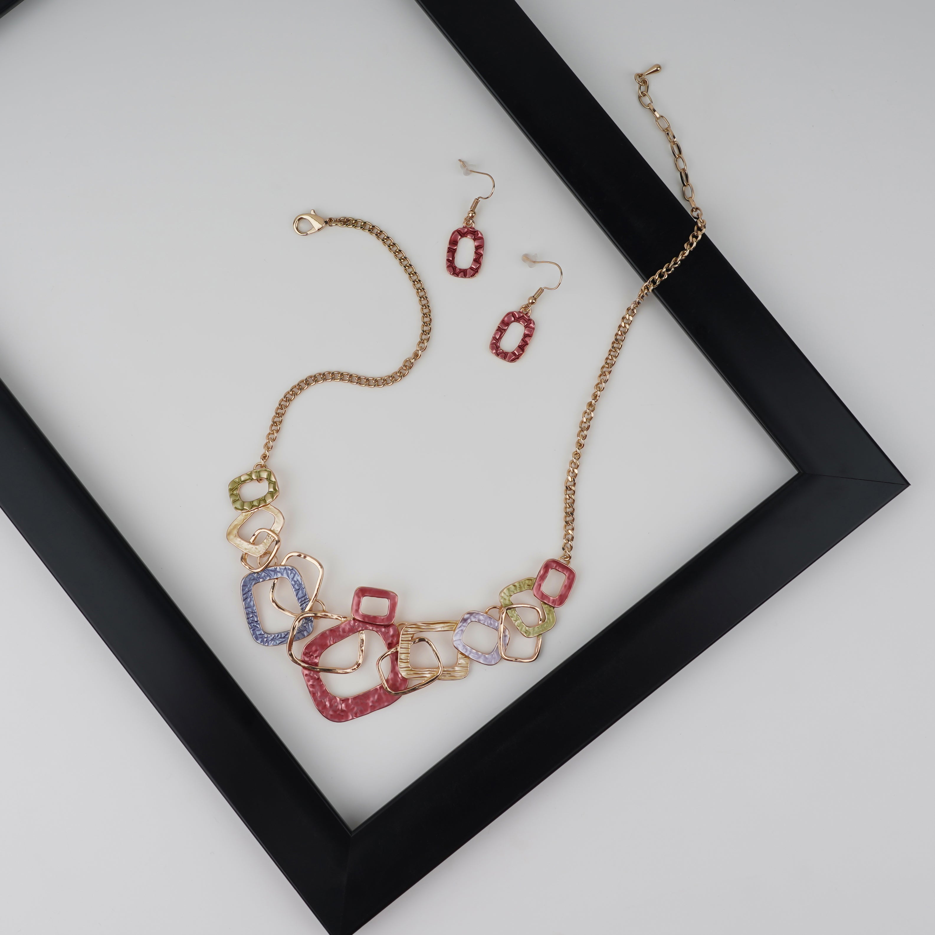 Colorful Vibrant Geometric Necklace & Earrings Set