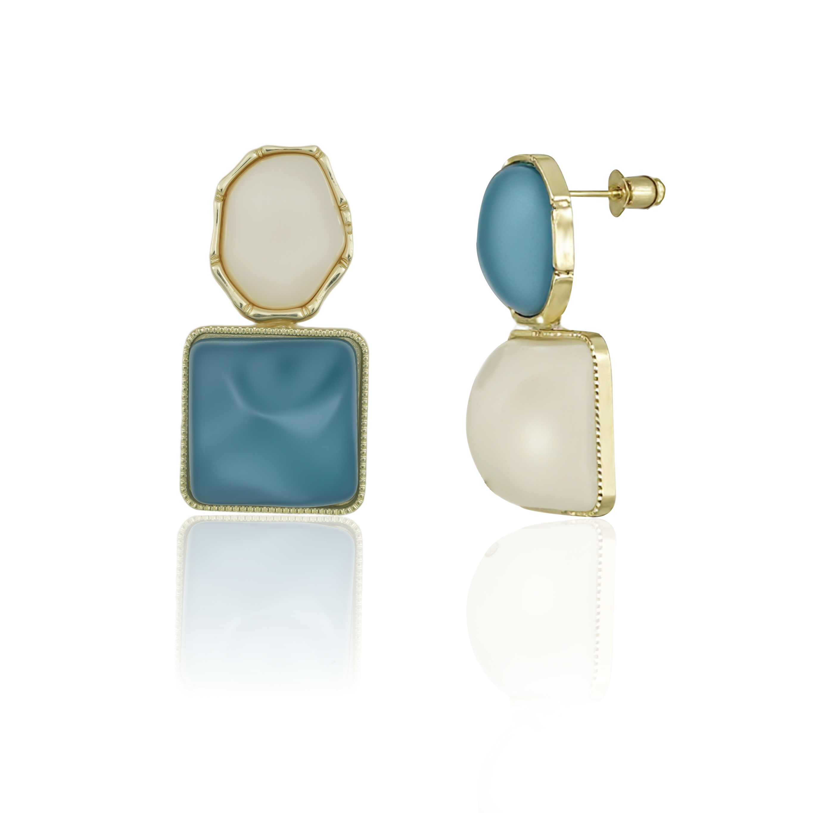 Elegant Blue and White Dual-Tone Drop Earrings