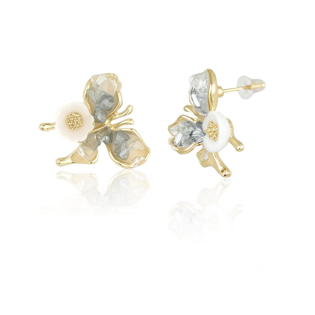 Delicate Butterfly and Flower Earrings with Crystal Accents