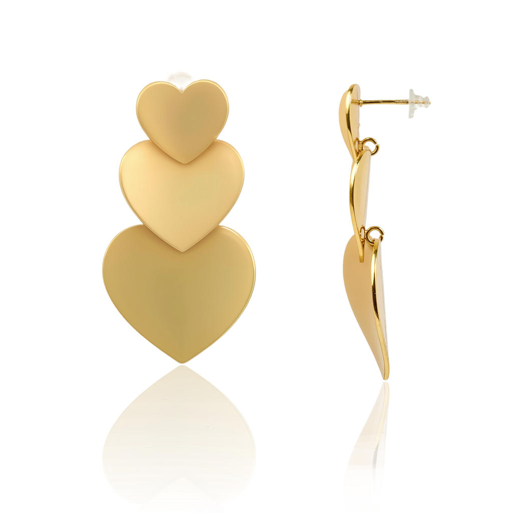 Triple Heart Gold-Tone Earrings