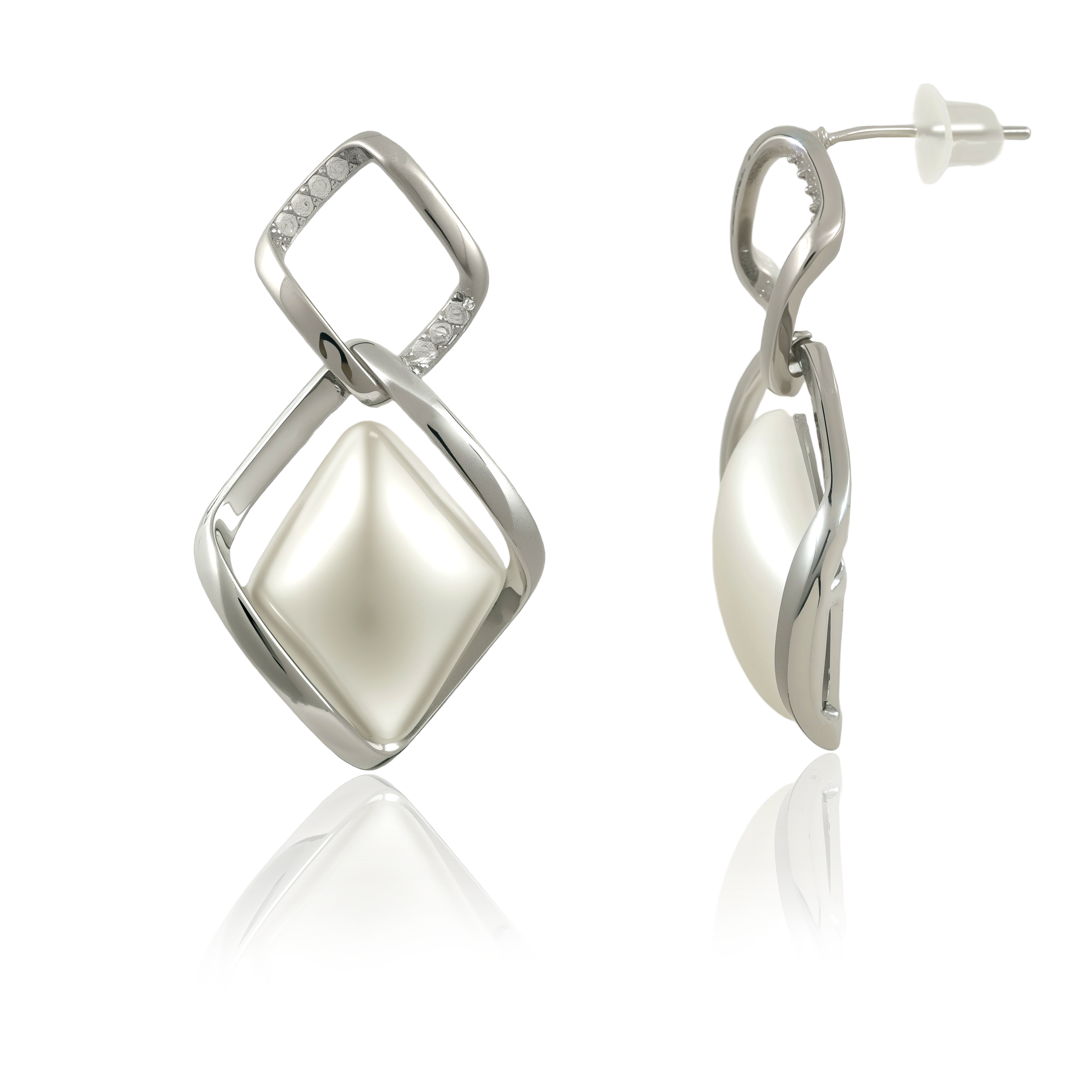Double-Drop Square Earrings with Pearl Accent