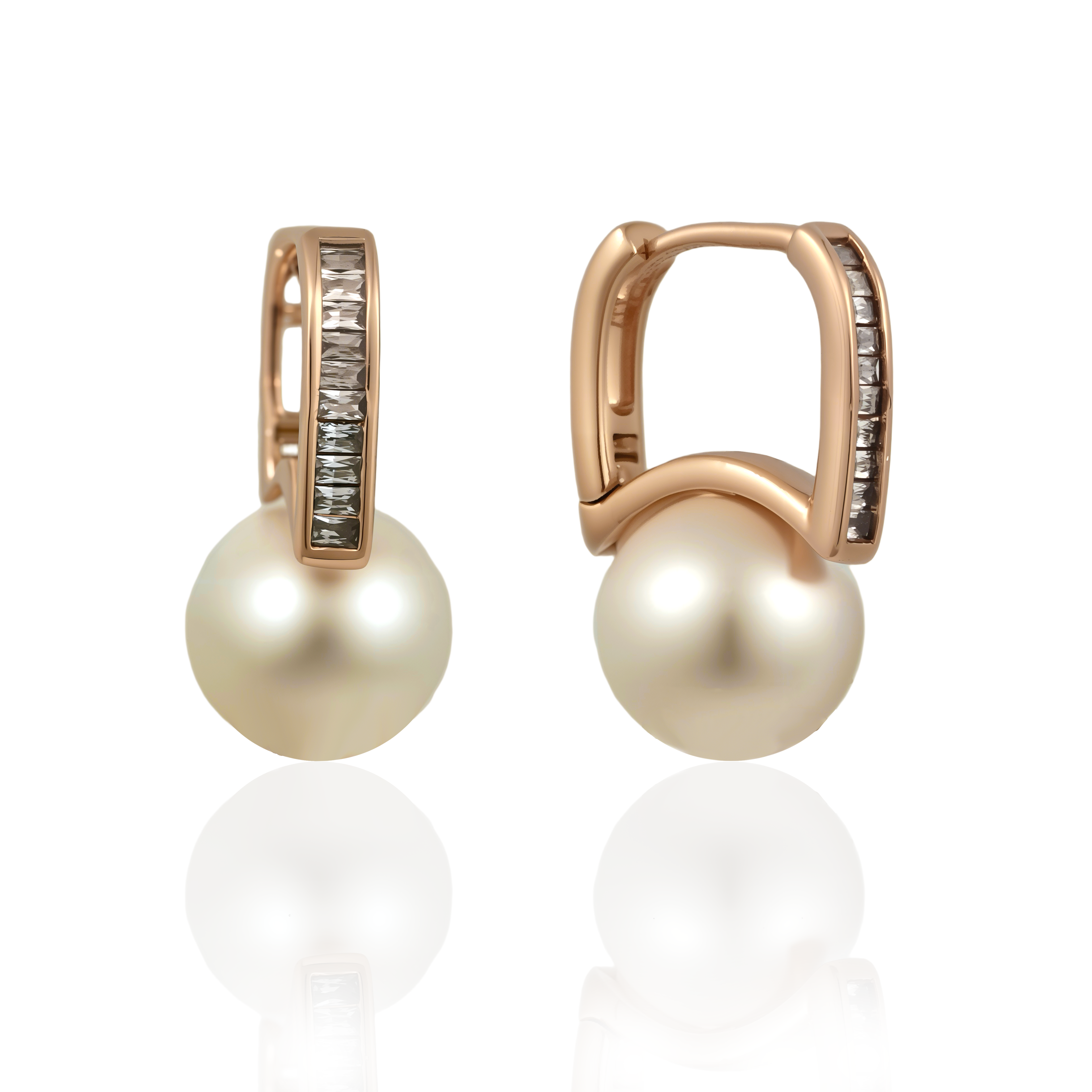 Pearl Drop & Crystal Rose Gold Plated Hoops Earings