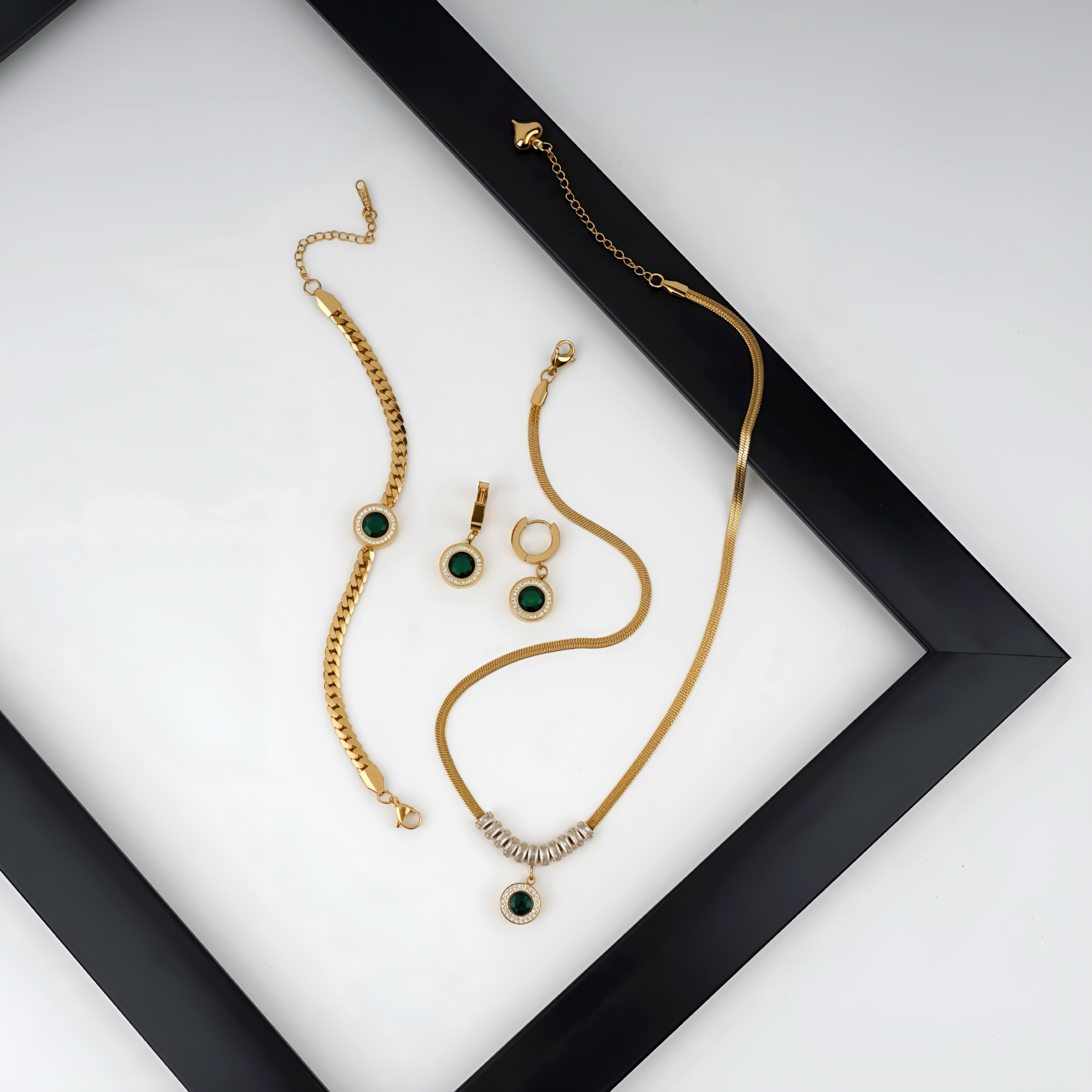 Regal Emerald Gold Plated Jewelry Collection Set