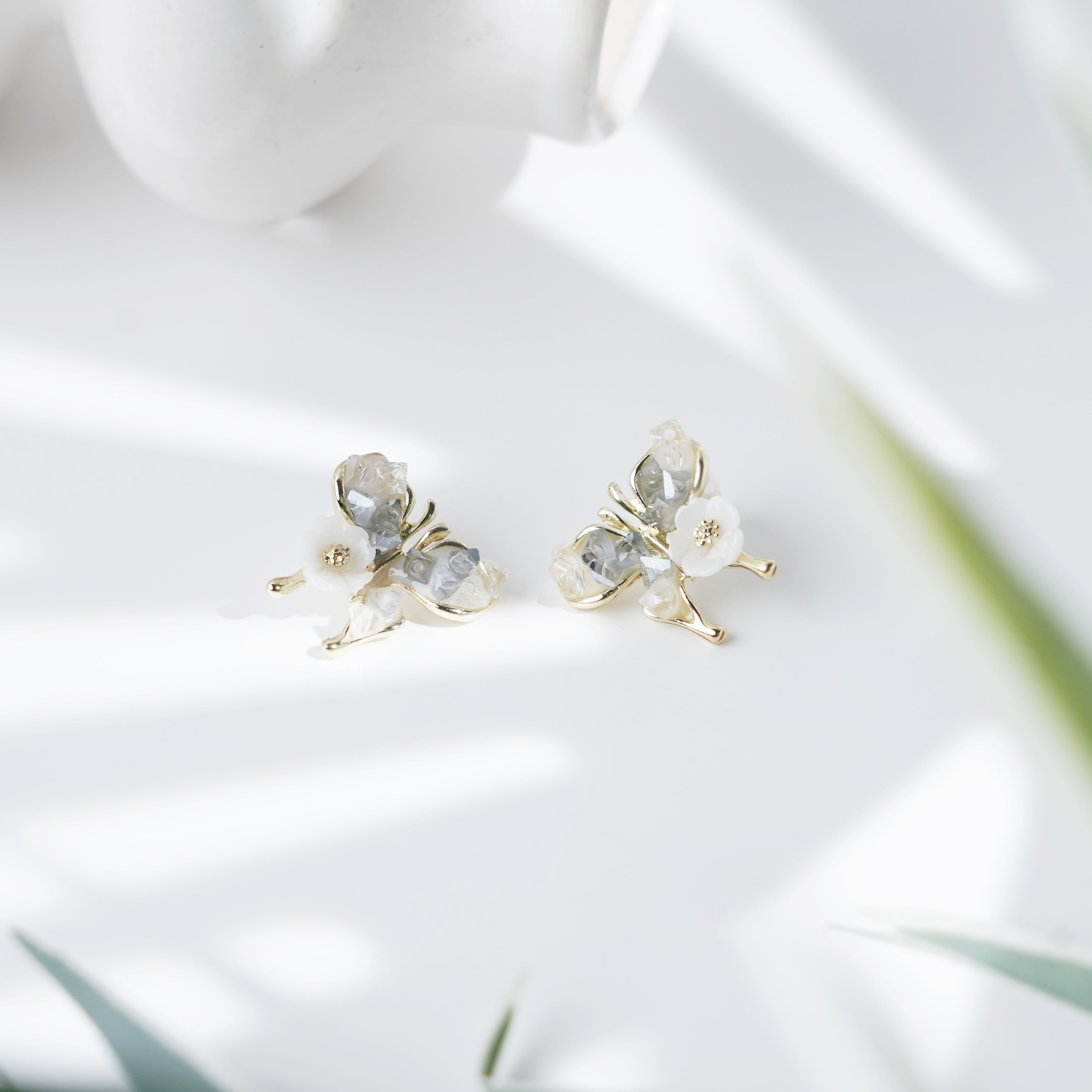 Delicate Butterfly and Flower Earrings with Crystal Accents