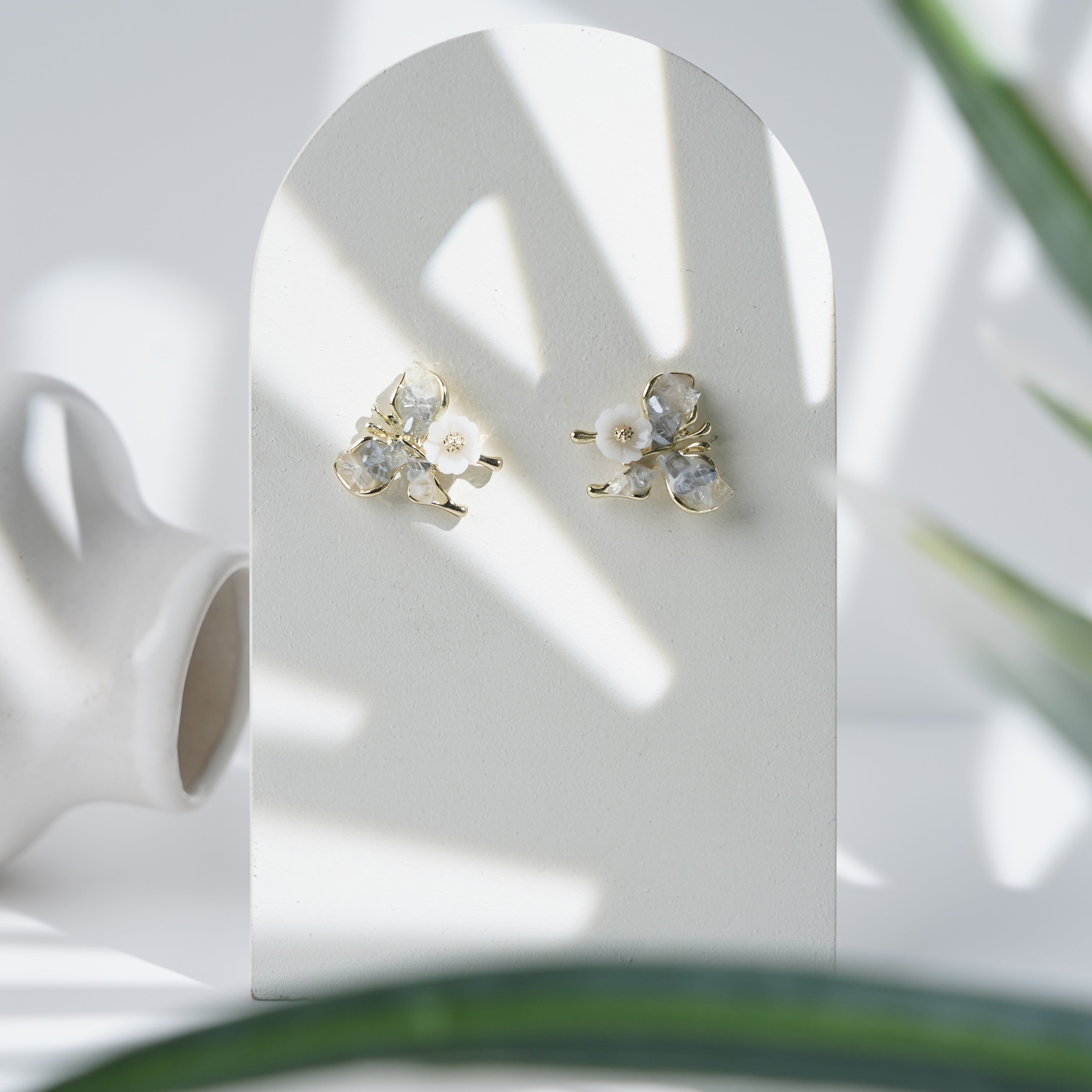 Delicate Butterfly and Flower Earrings with Crystal Accents