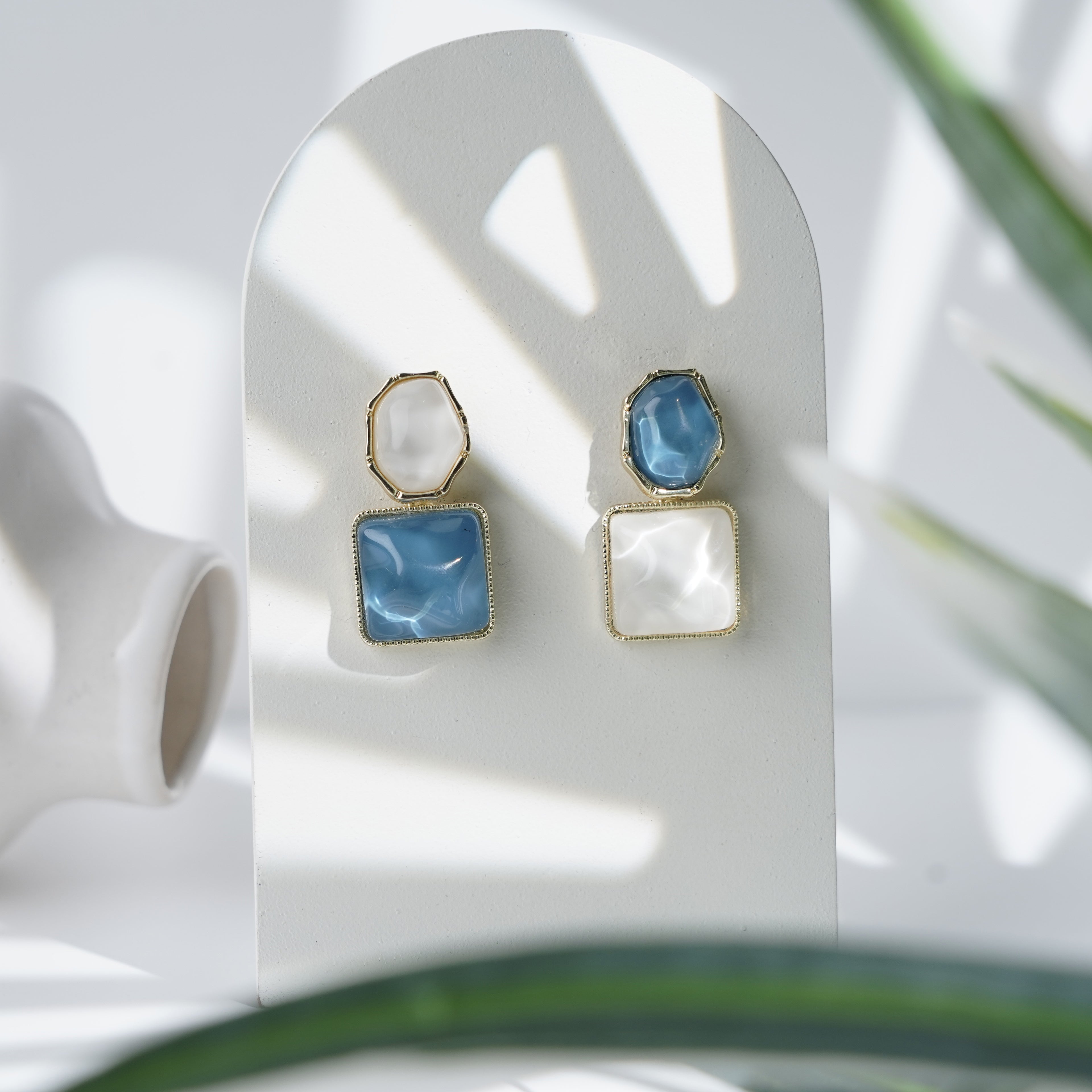 Elegant Blue and White Dual-Tone Drop Earrings