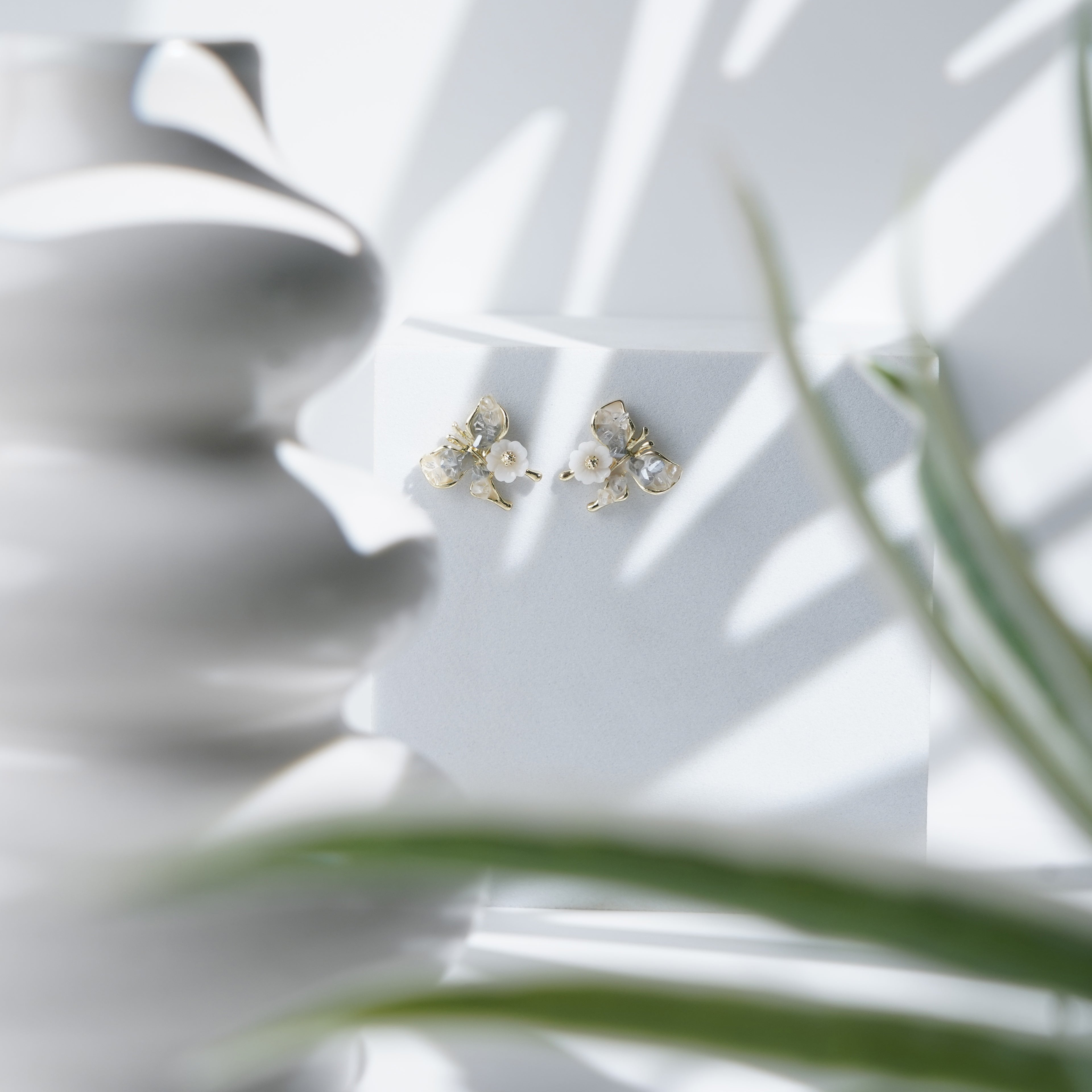 Delicate Butterfly and Flower Earrings with Crystal Accents
