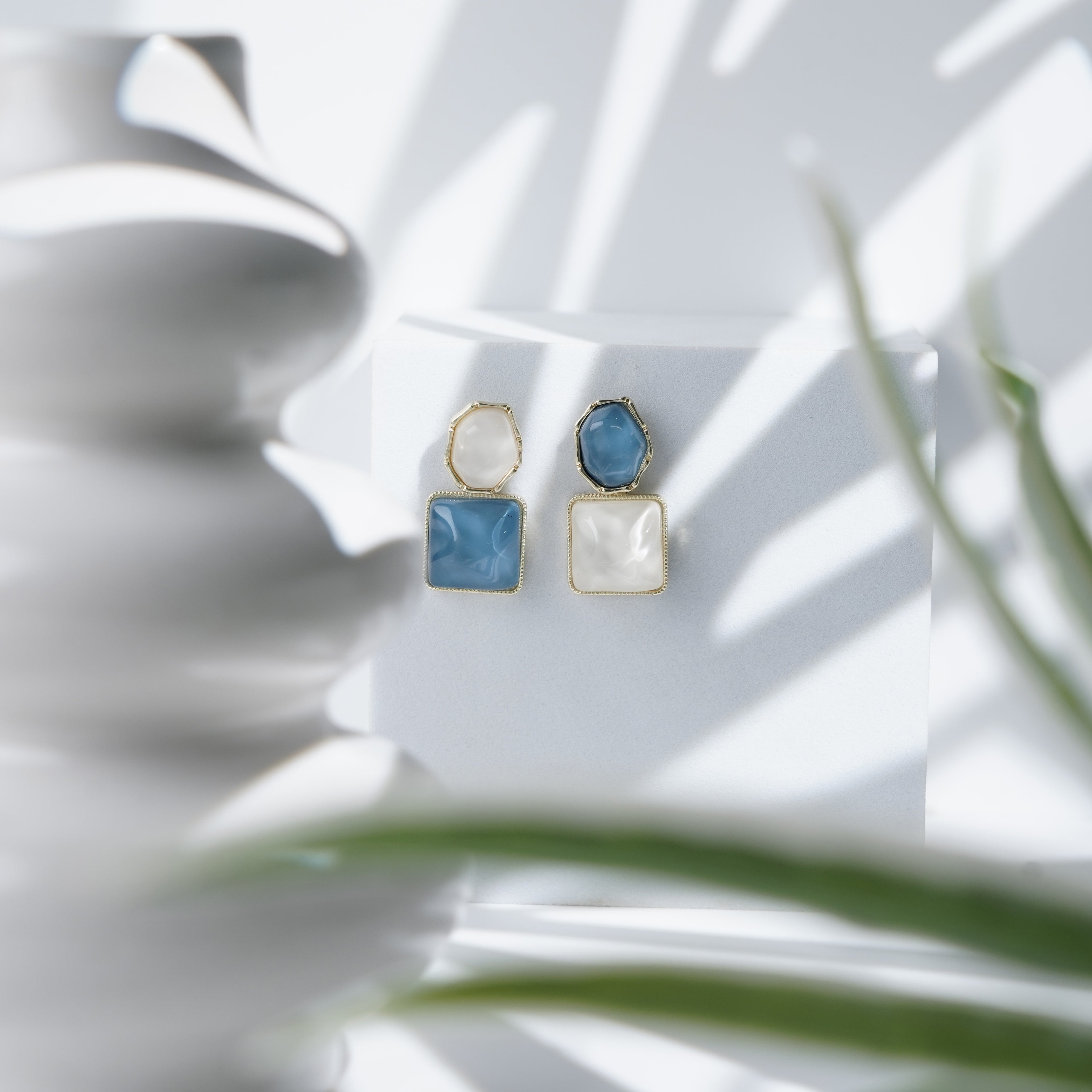Elegant Blue and White Dual-Tone Drop Earrings