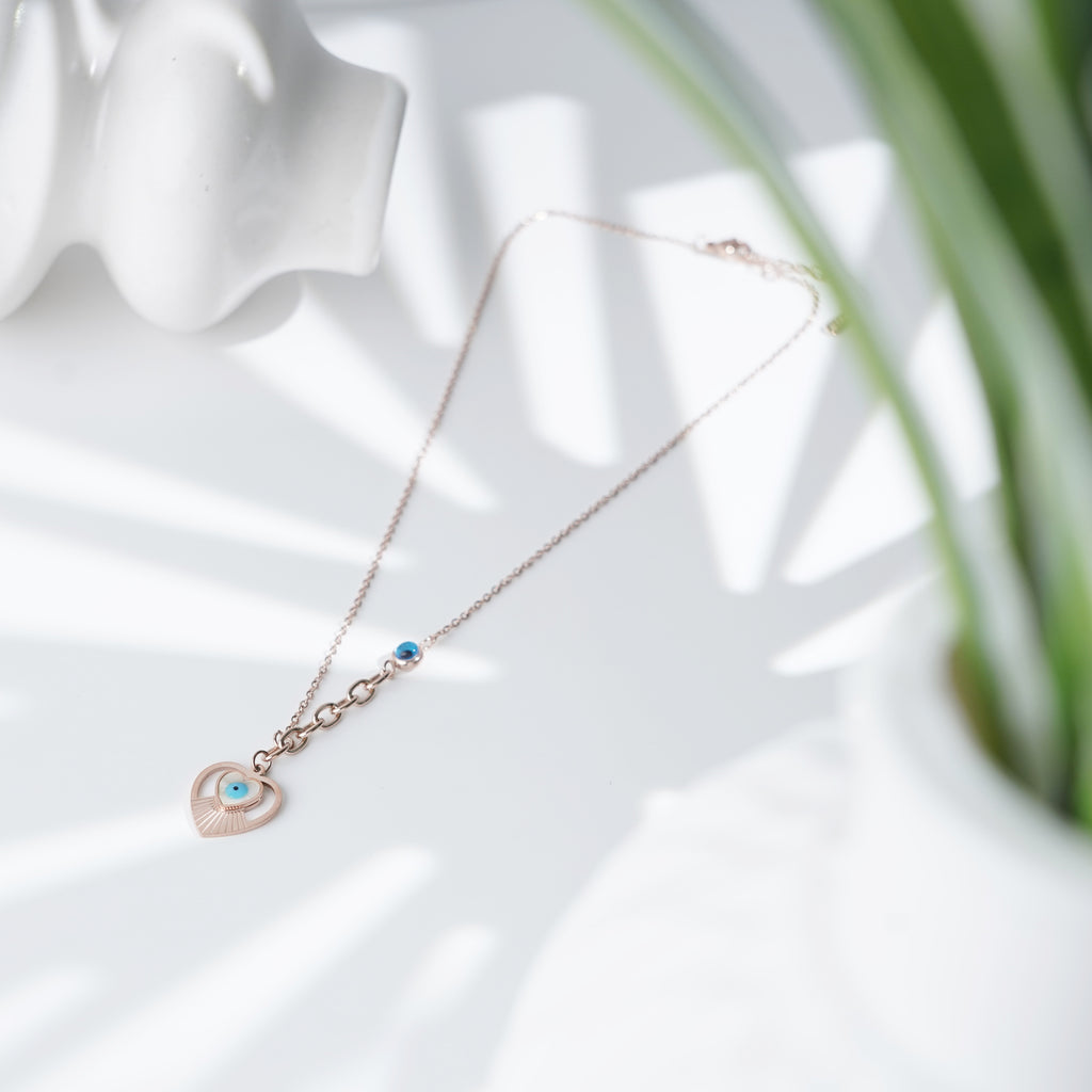 Symbol of Love and Protection Heart & Evil Eye Charm Necklace