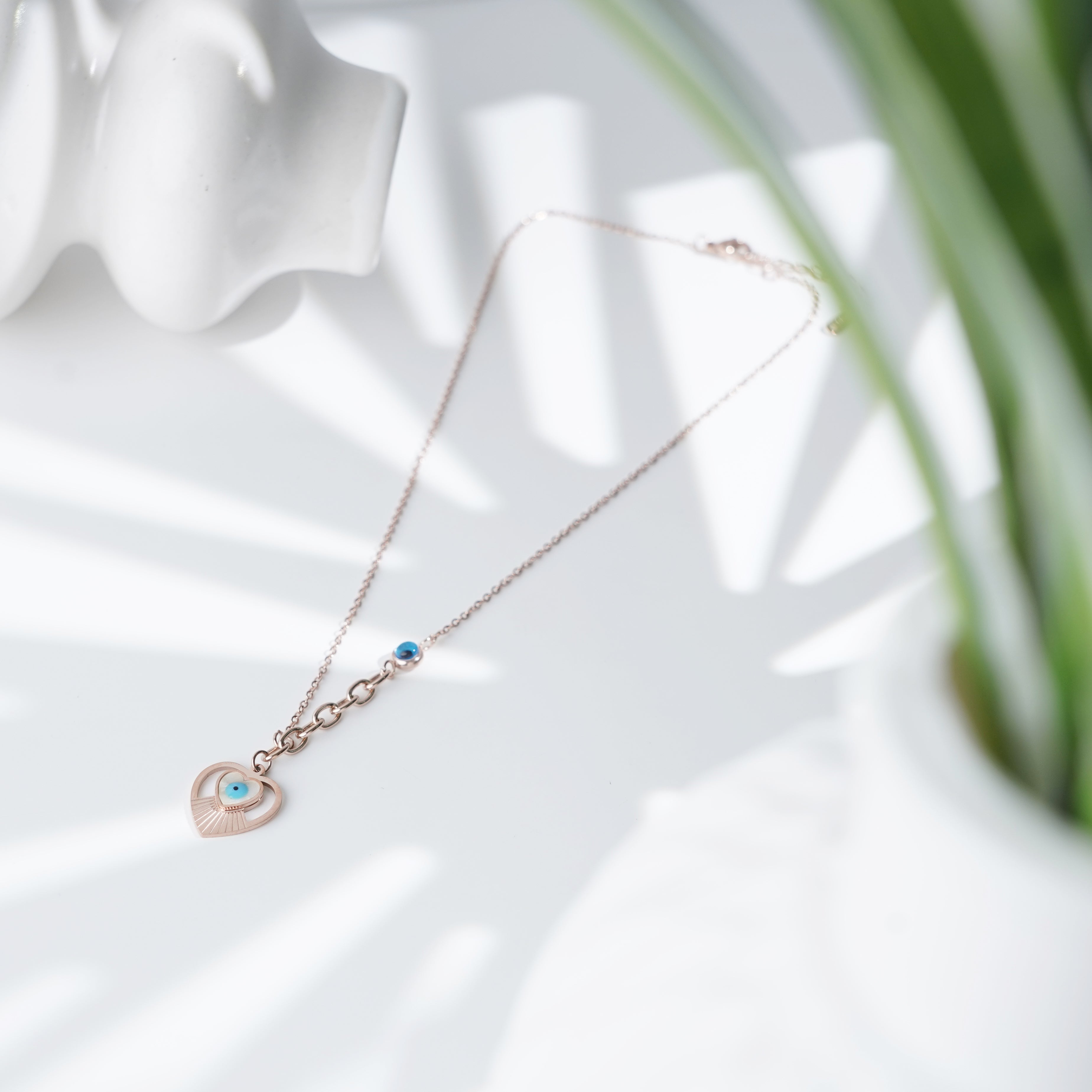 Symbol of Love and Protection Heart & Evil Eye Charm Necklace