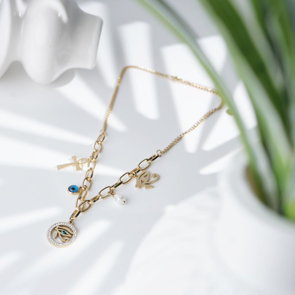 Eternal Glow Necklace with Horus Eye & Pearl Charms