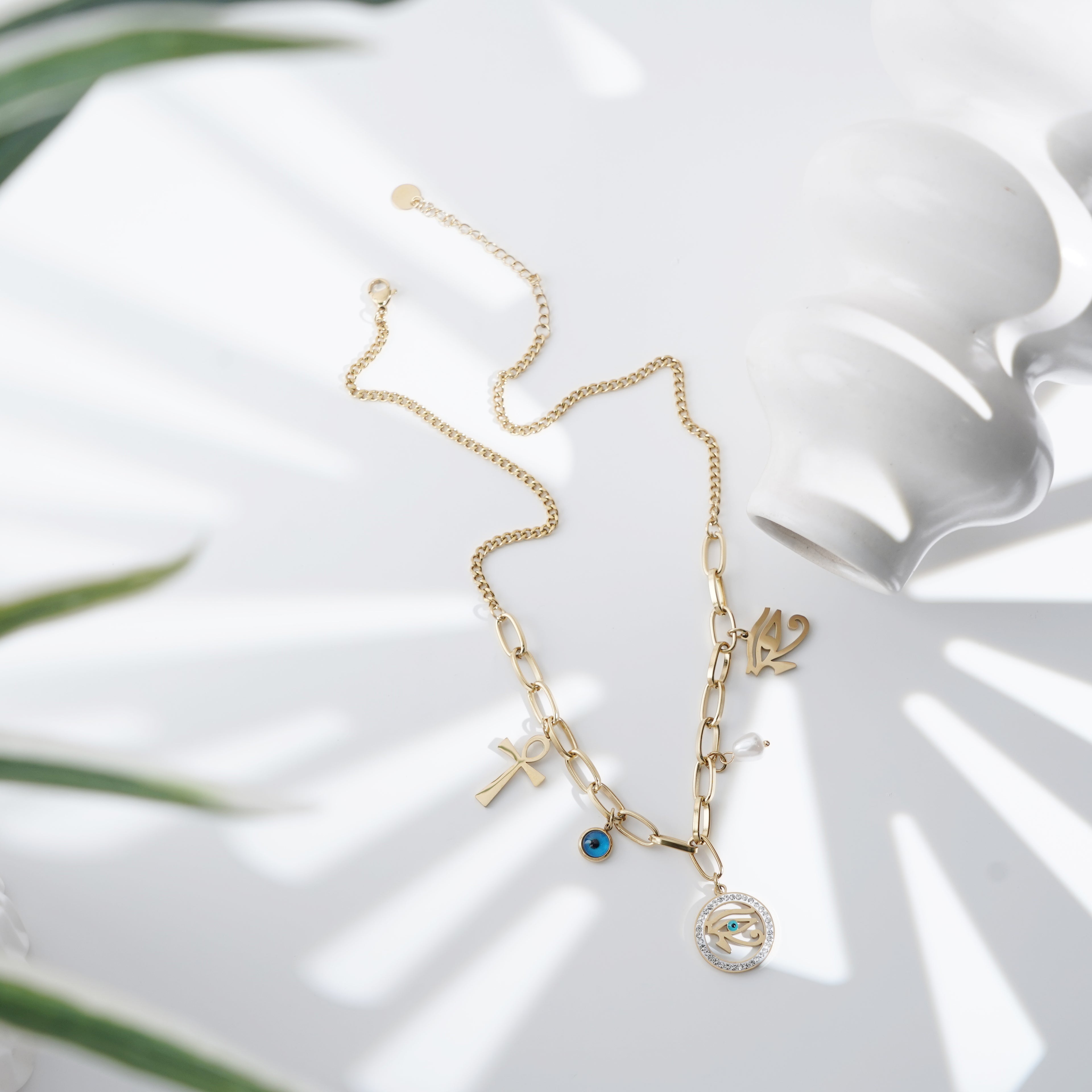 Eternal Glow Necklace with Horus Eye & Pearl Charms