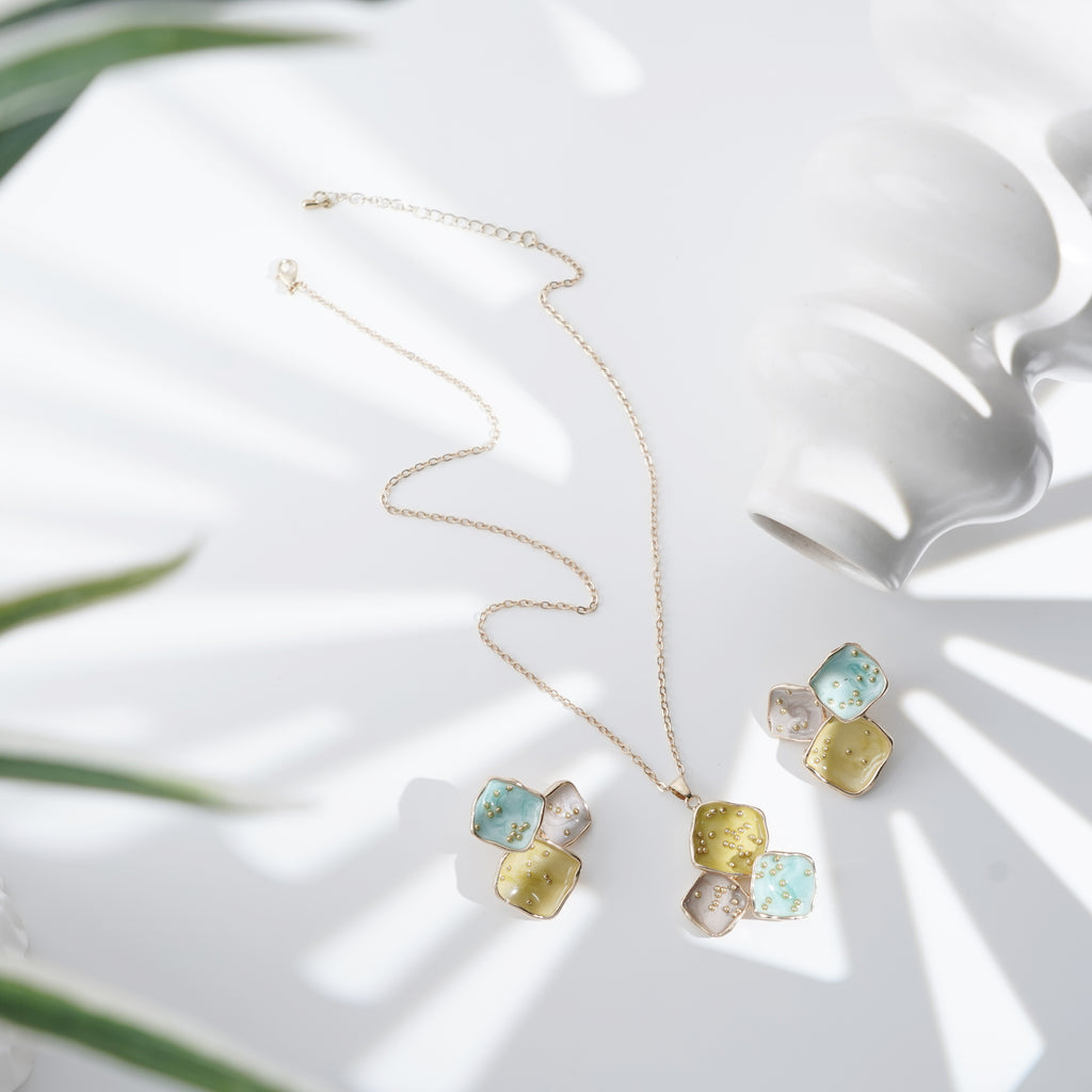 Vibrant Mosaic Pendant & Earrings Set