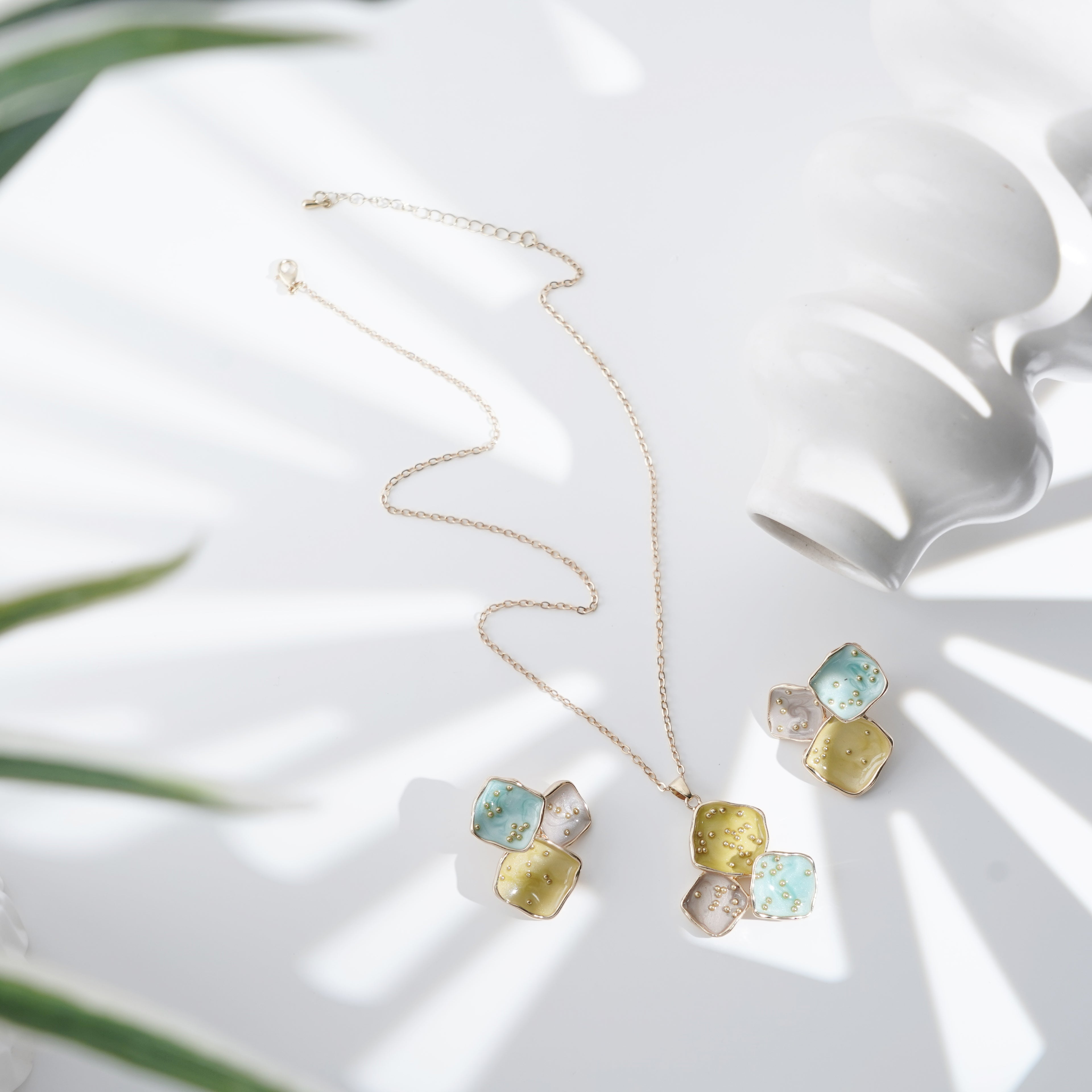 Vibrant Mosaic Pendant & Earrings Set