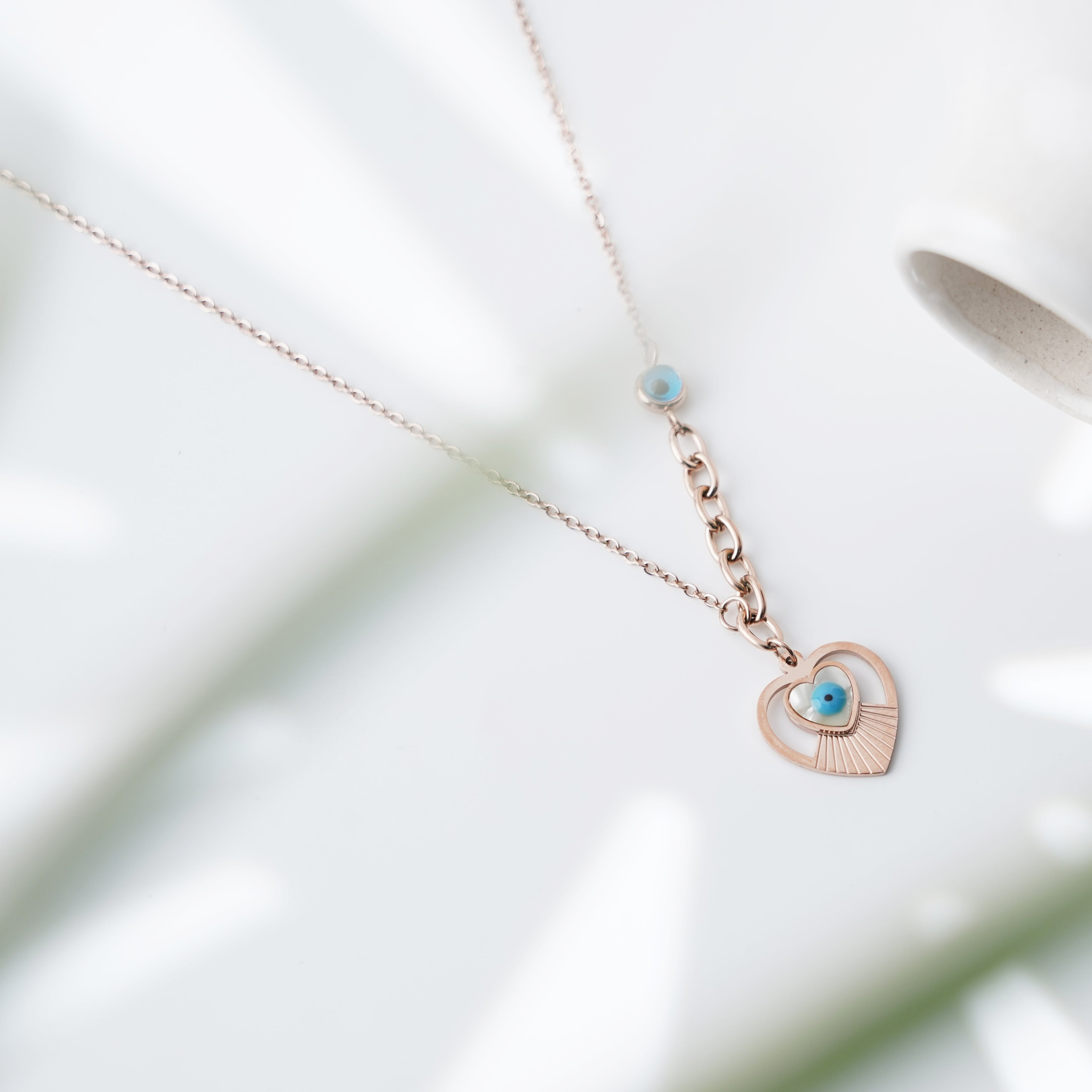 Symbol of Love and Protection Heart & Evil Eye Charm Necklace