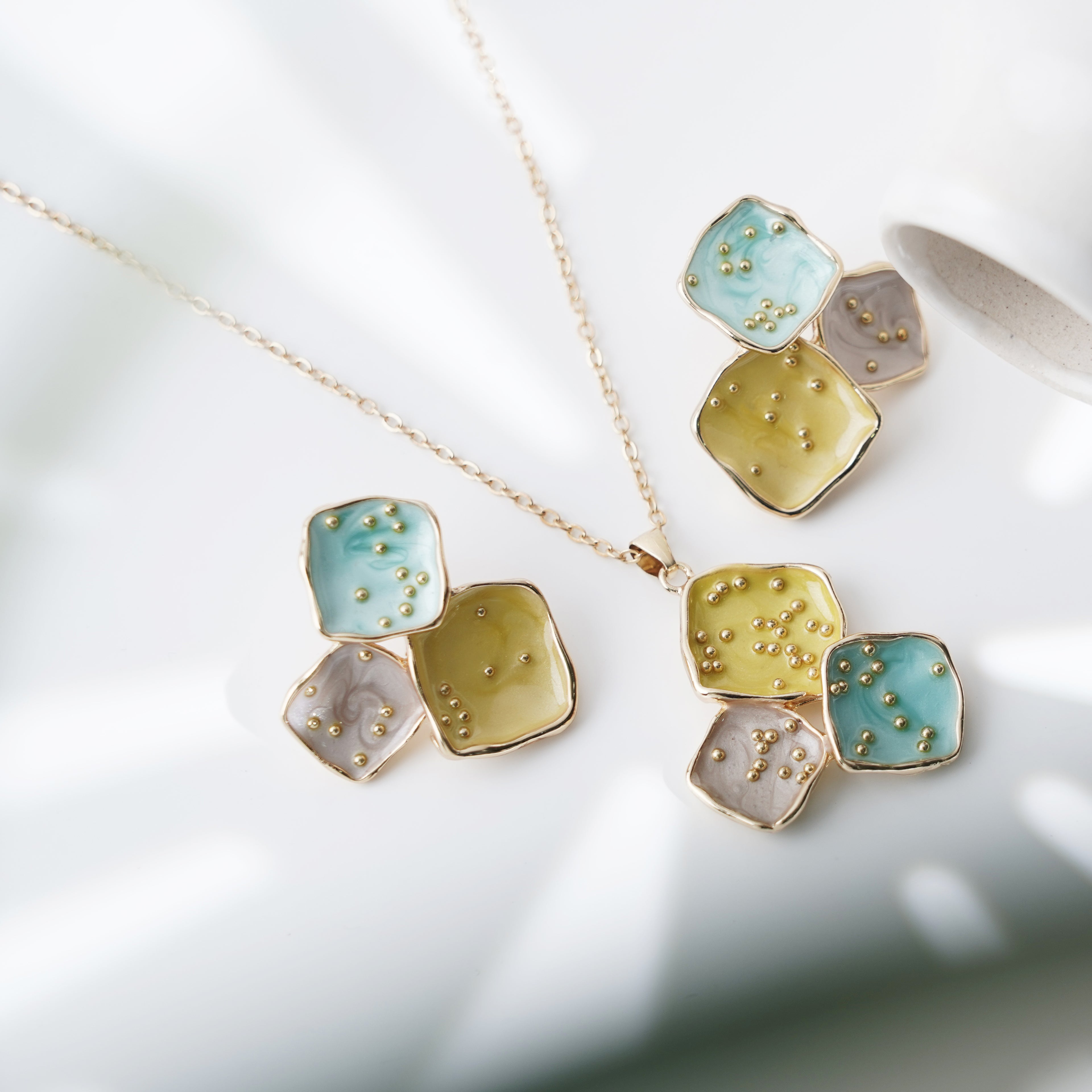 Vibrant Mosaic Pendant & Earrings Set