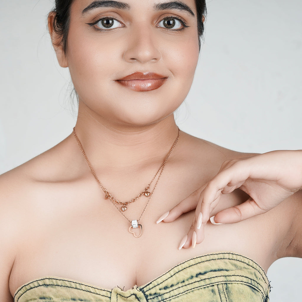 Radiant Hearts Duo Rose Gold Necklace