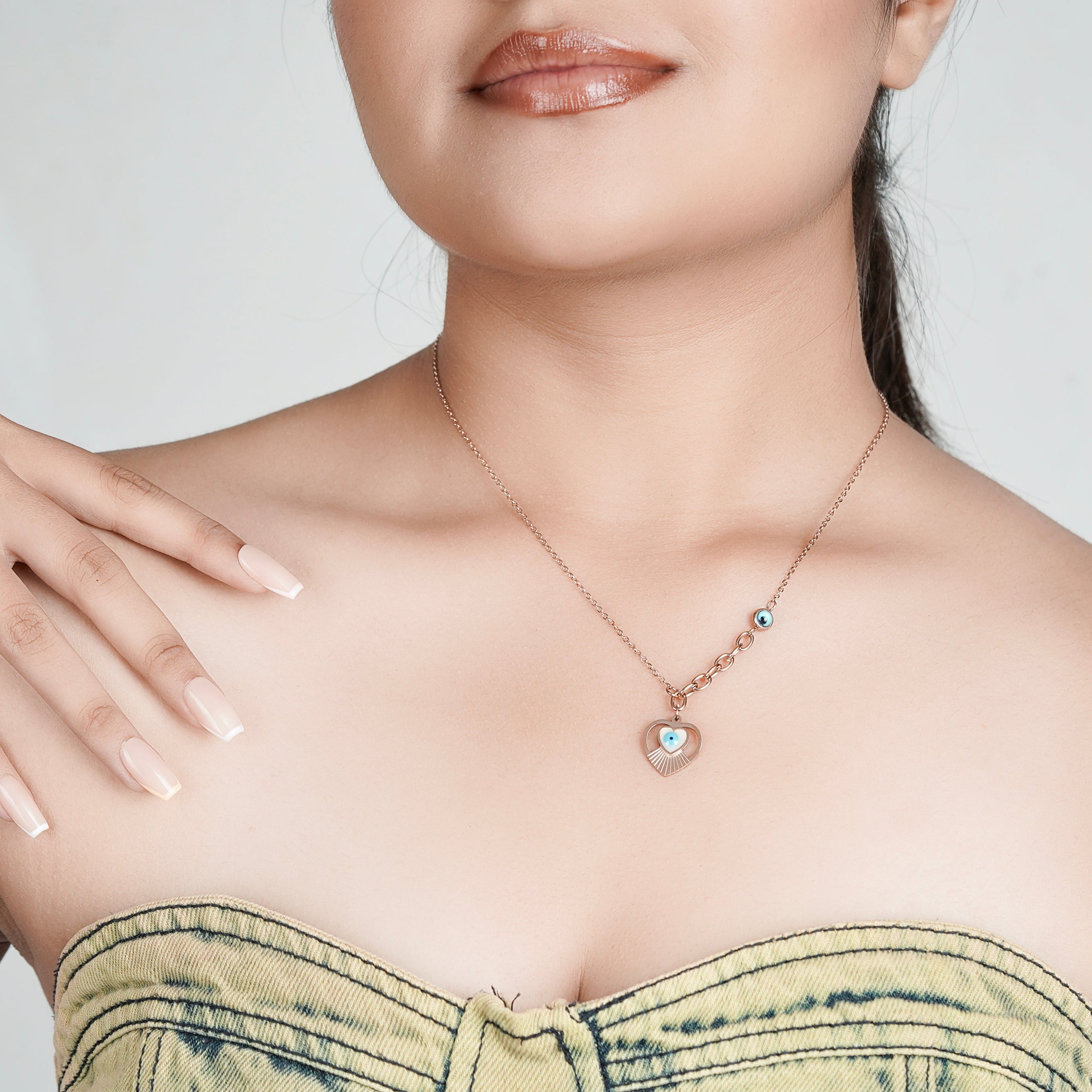 Symbol of Love and Protection Heart & Evil Eye Charm Necklace