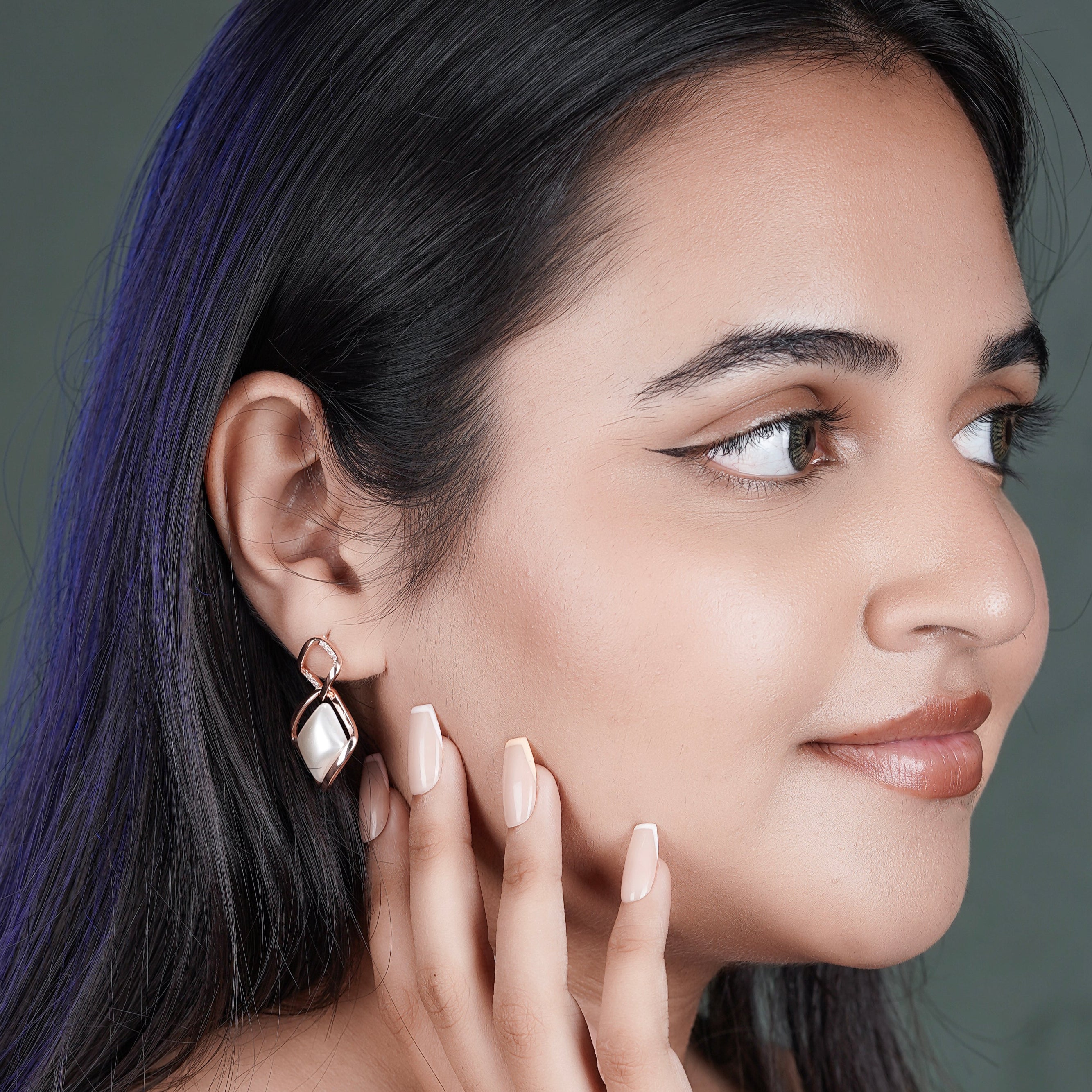 Rose Gold Plated Square Pearl Drop Earrings