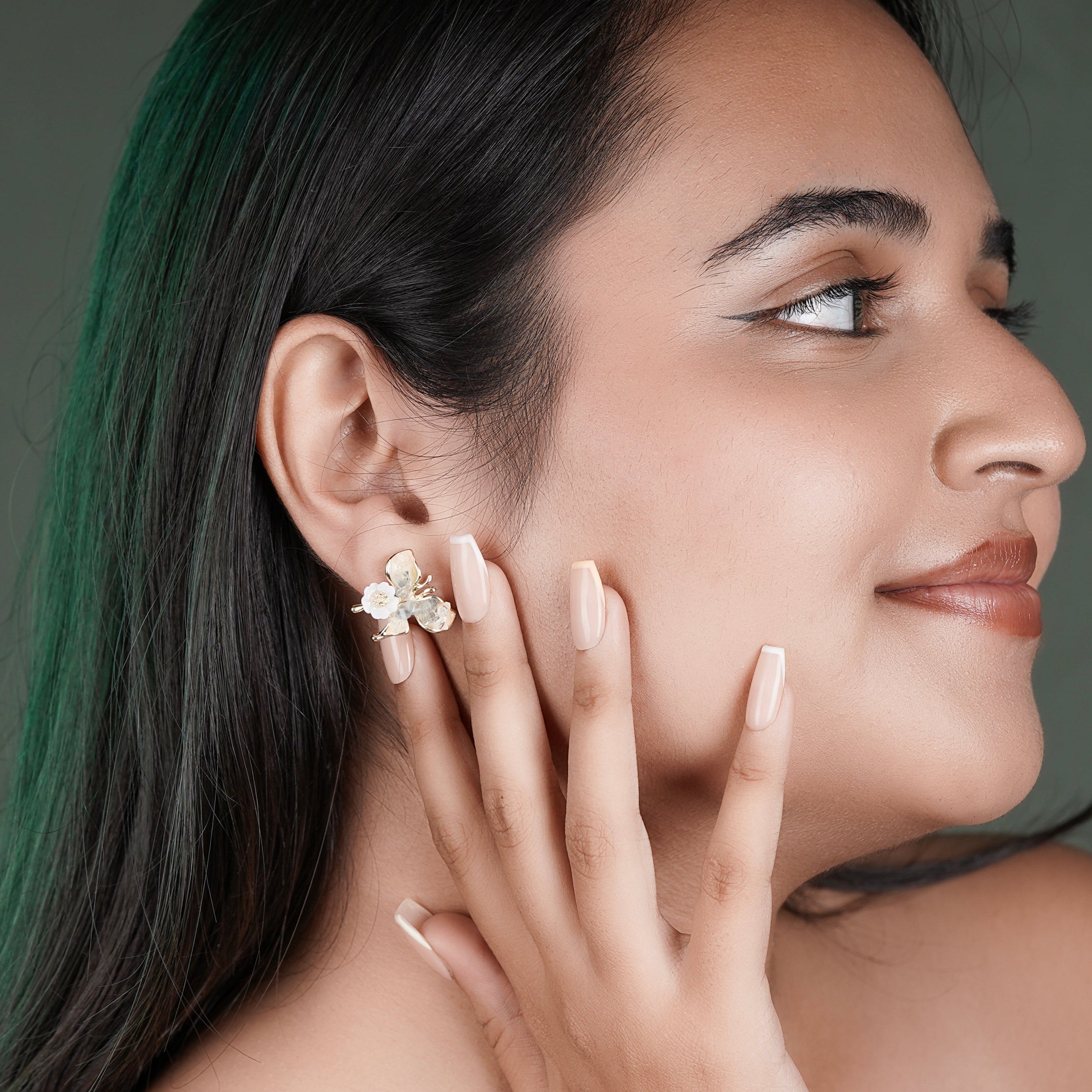 Delicate Butterfly and Flower Earrings with Crystal Accents