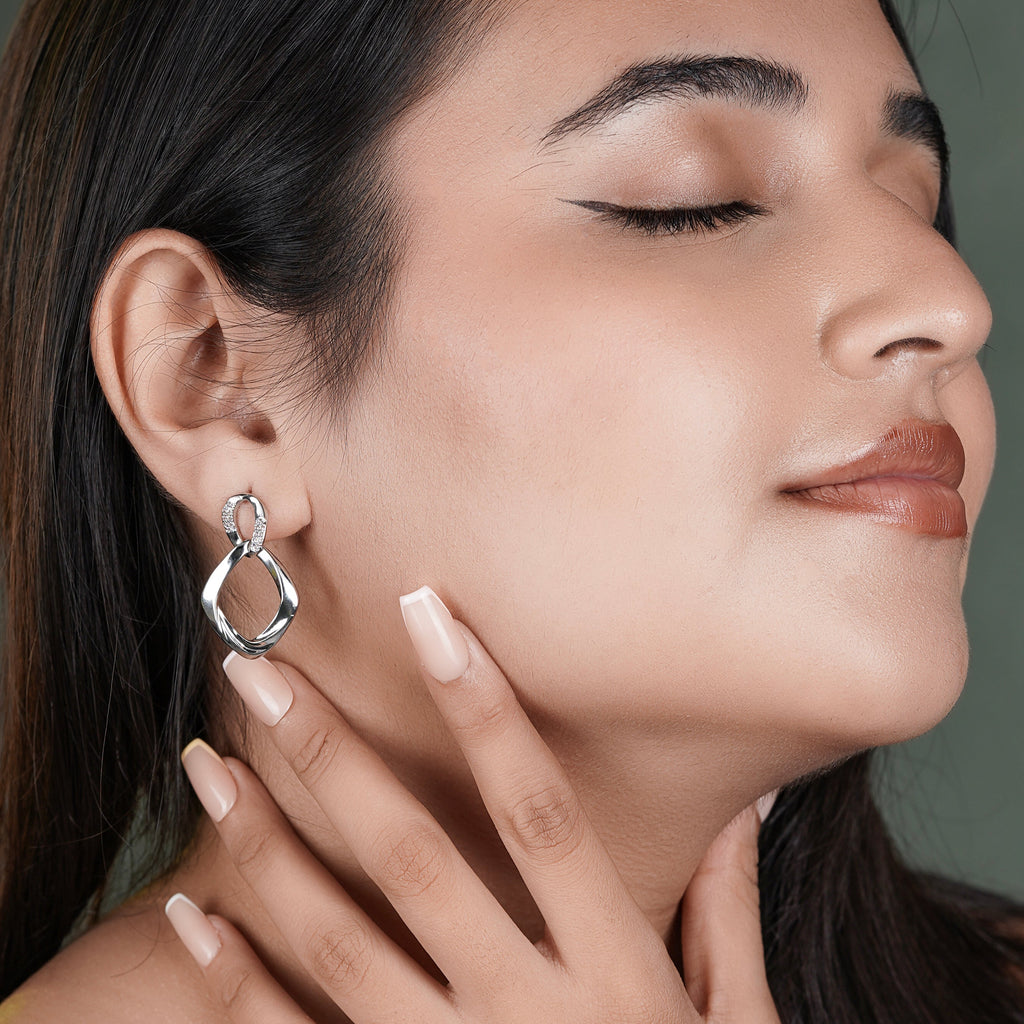 Silver Plated Square Drop Earrings