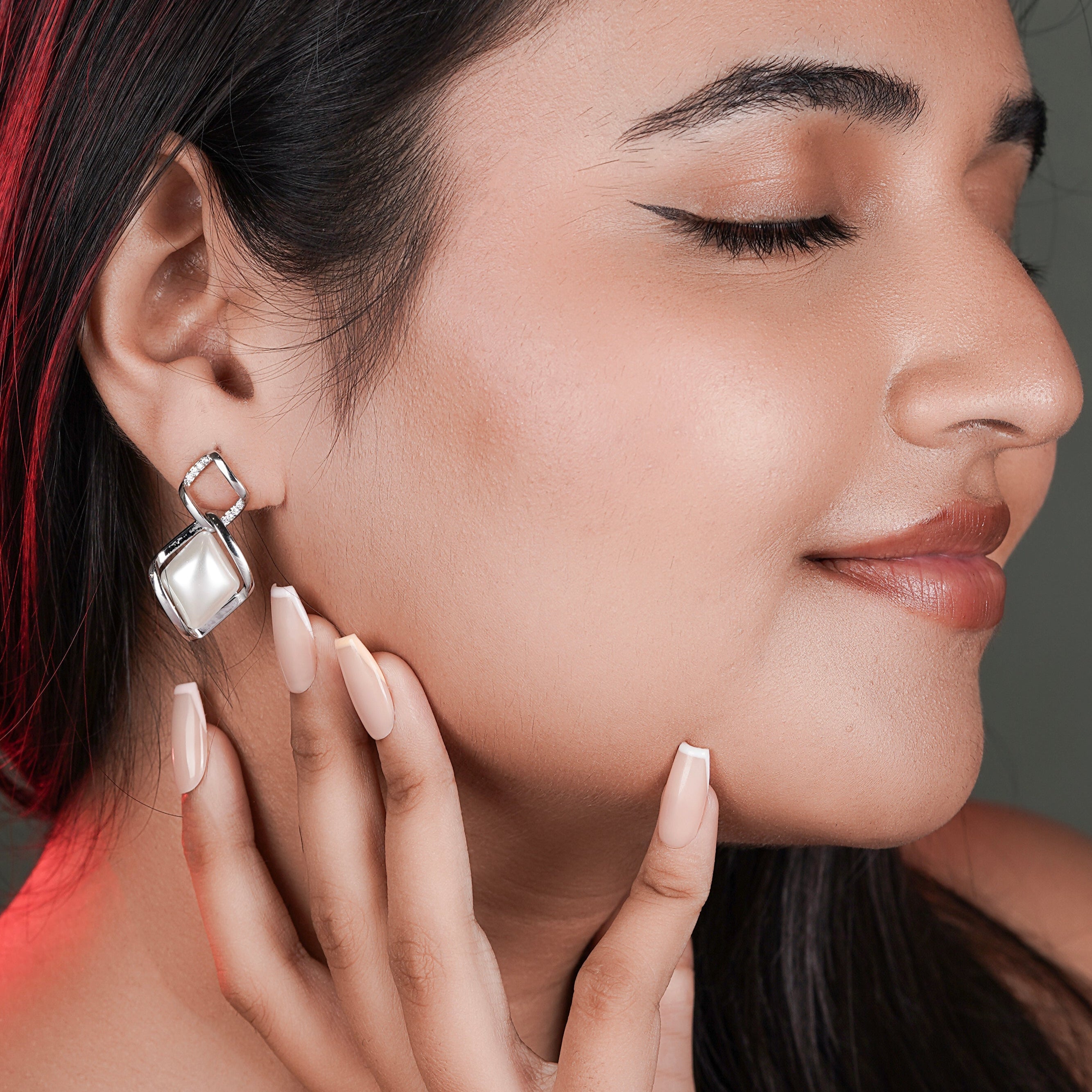 Double-Drop Square Earrings with Pearl Accent