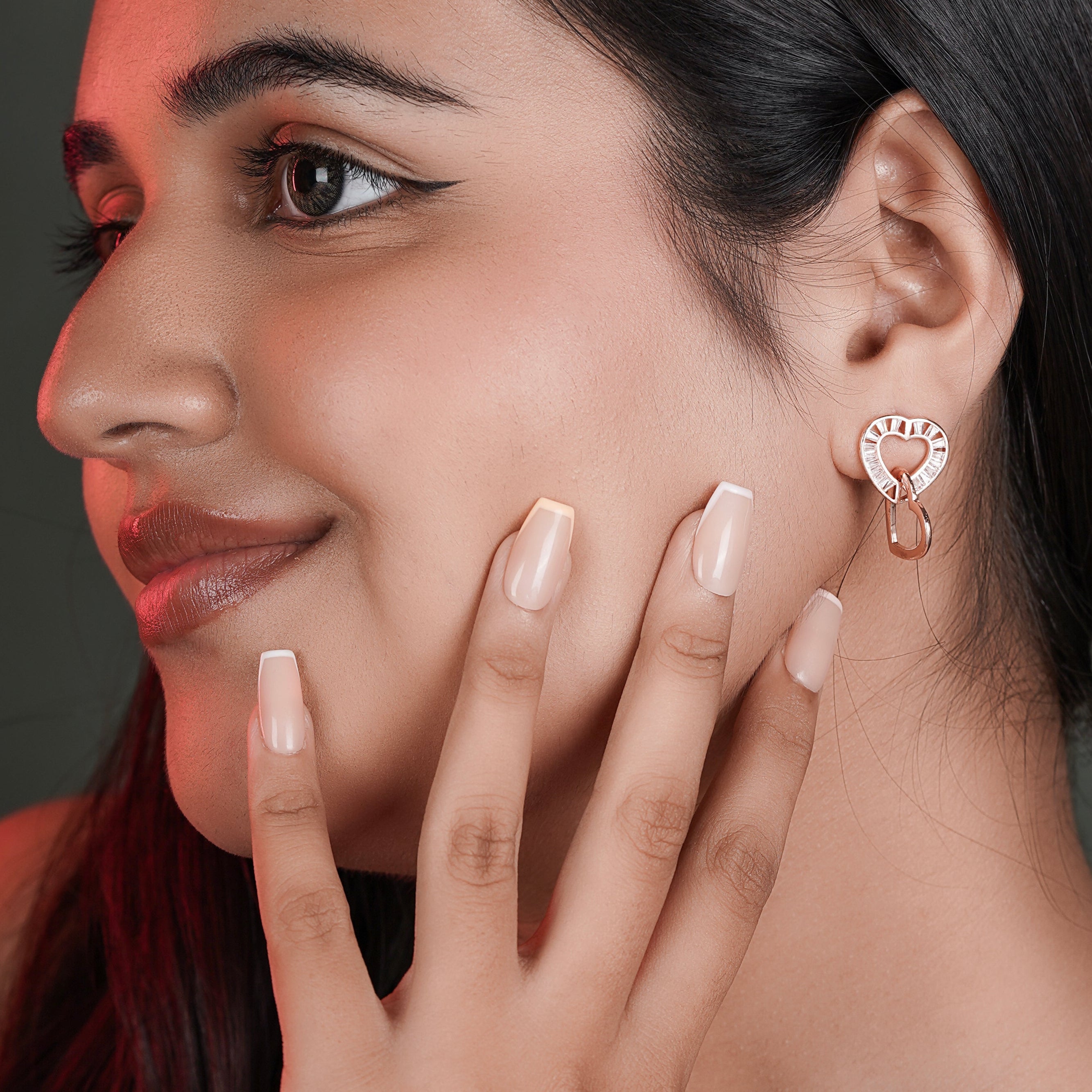 Double Heart Crystal Stud Earrings