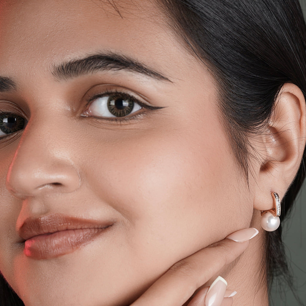 Pearl Drop & Crystal Rose Gold Plated Hoops Earings