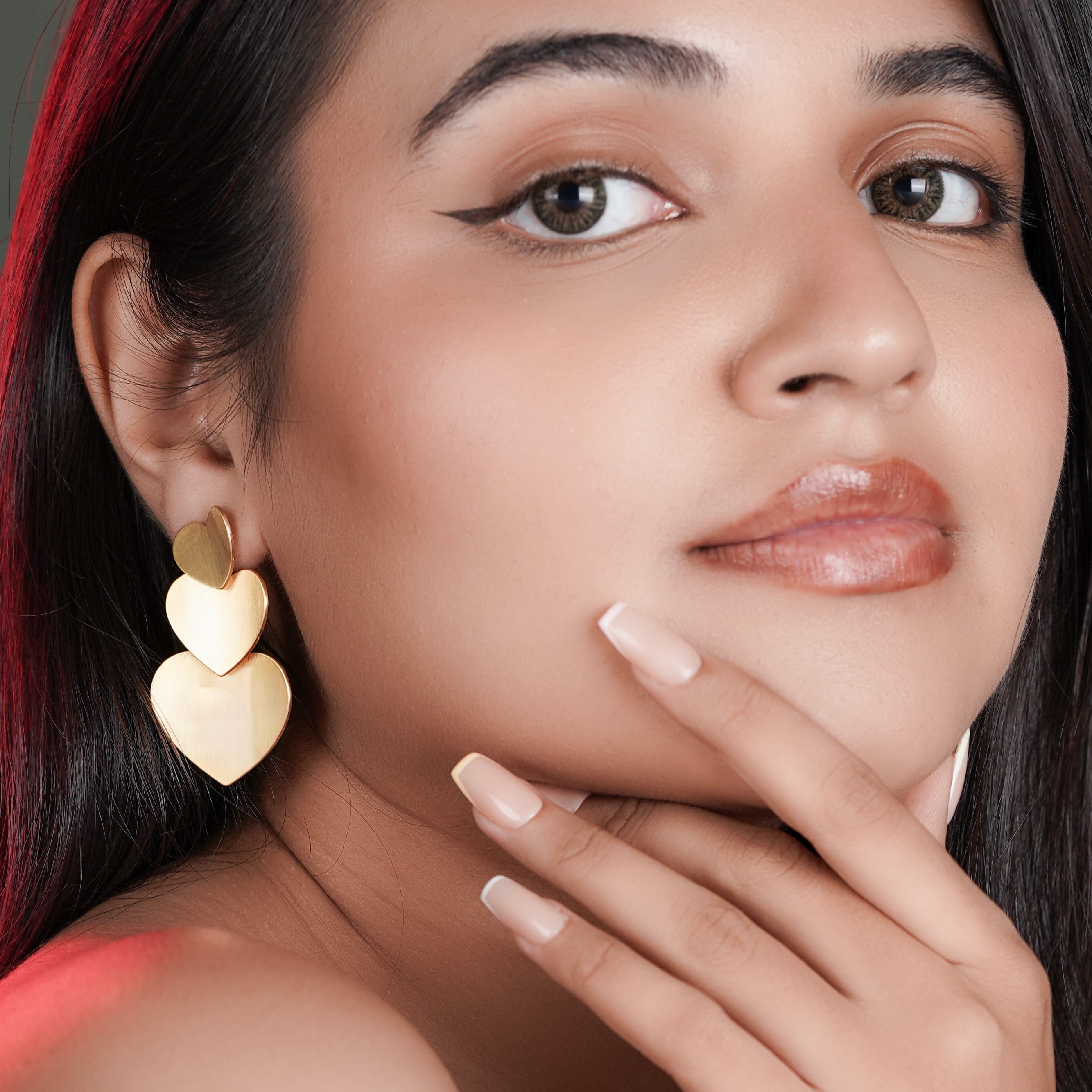Triple Heart Gold-Tone Earrings