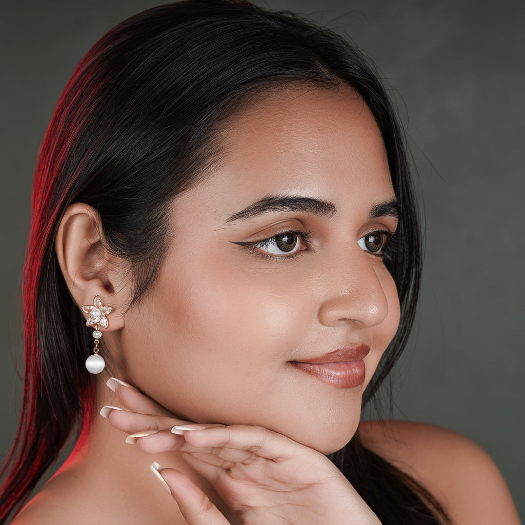 Crystal Bloom Pearl Drop Earrings